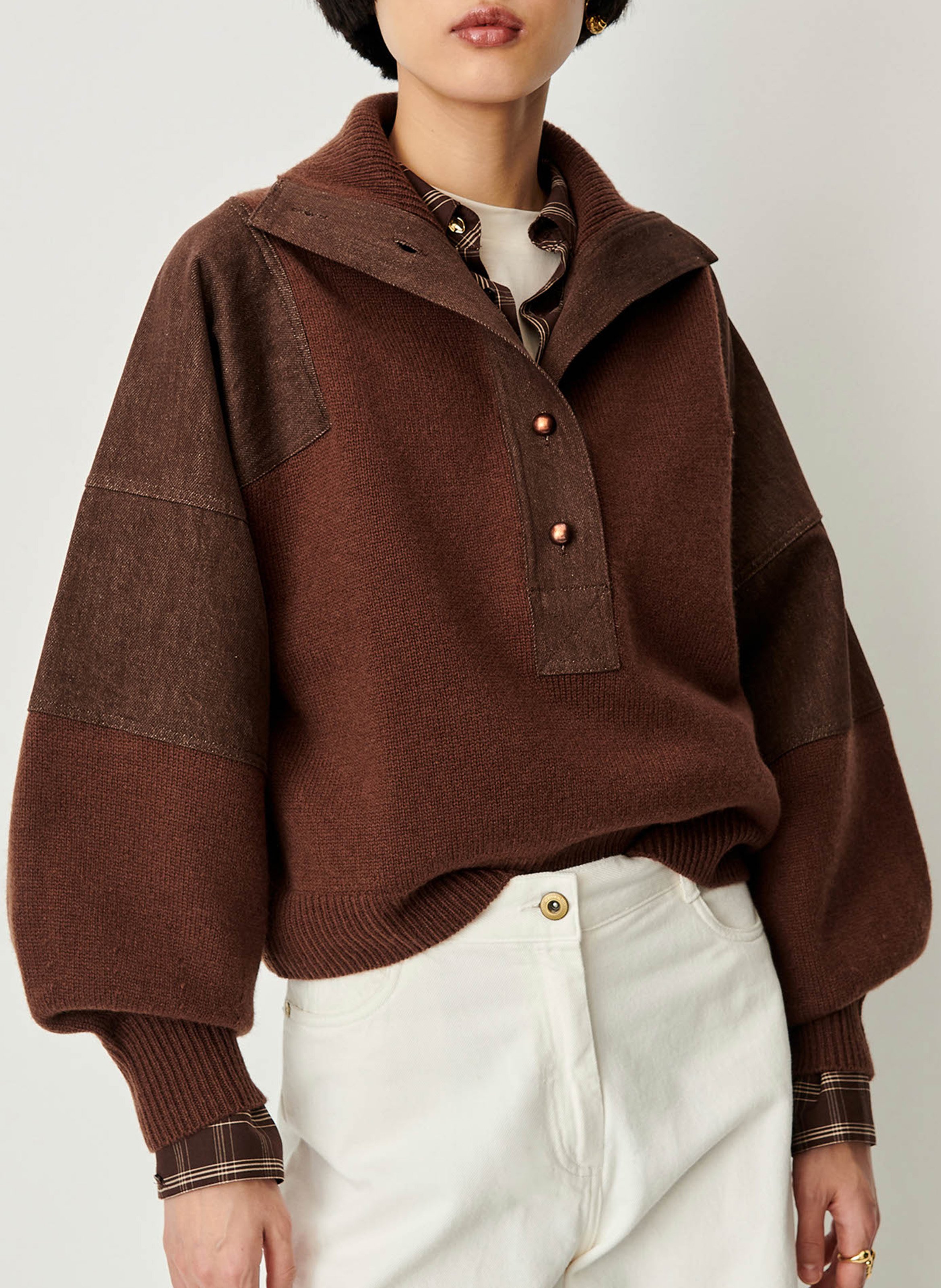 Pull oversize col montant en laine wyssal SESSUN Marron