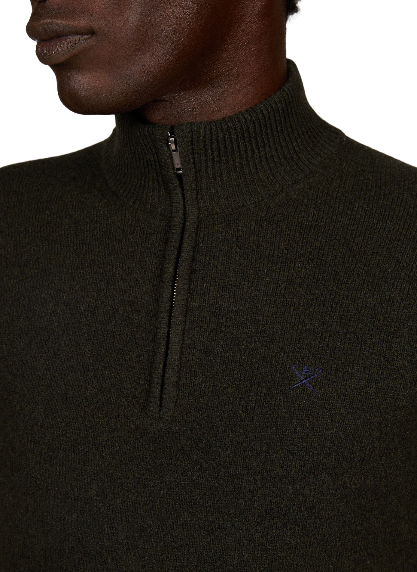 Straight-fit zip-up high-neck wool jumper HACKETT Green
