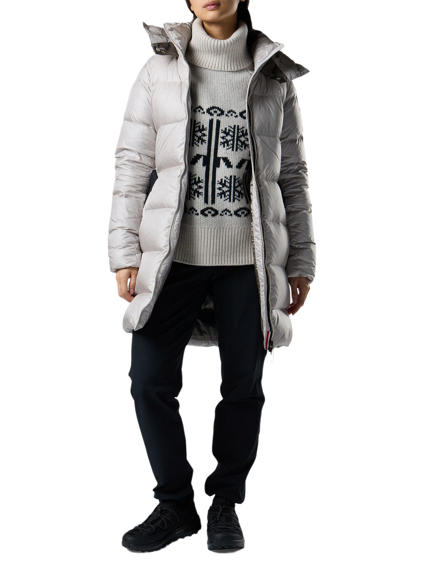 Gerade geschnittener Parka mit Kapuze und Gürtel ROSSIGNOL Grau
