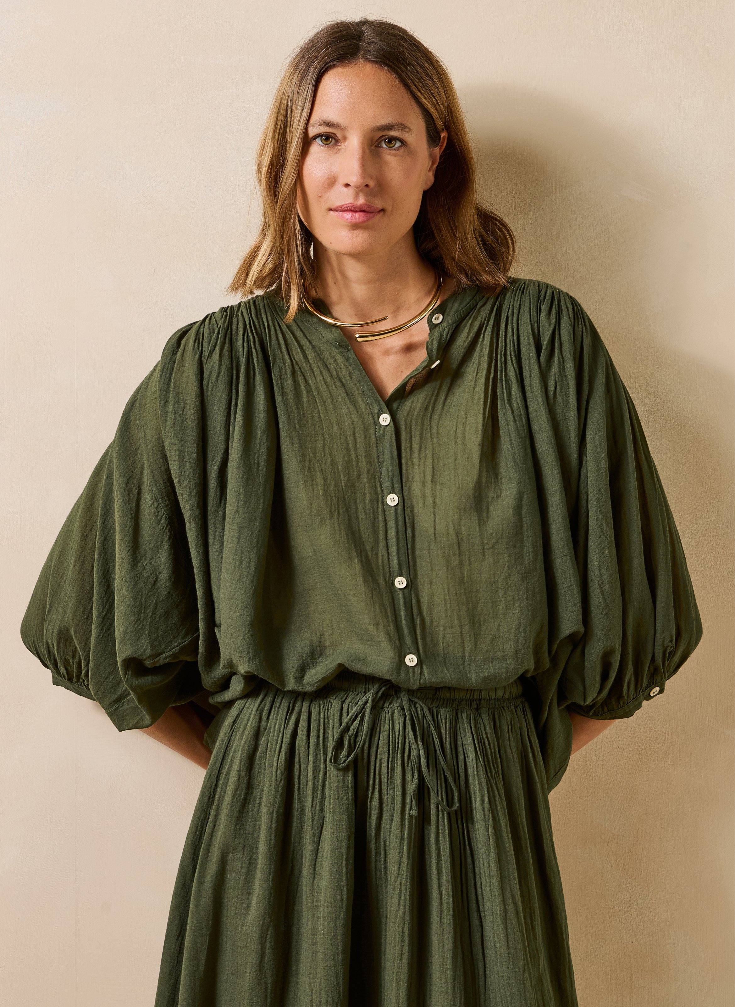 Oversized katoenen overhemd LA FEE MARABOUTEE Groen