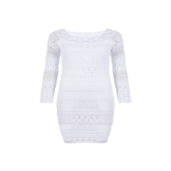 Guess Women's Eco Amelie Crochet Long Sleeve Dress In Pure White