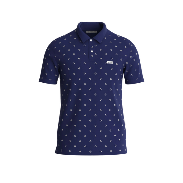 Guess Patterned Polo Shirt In Blue