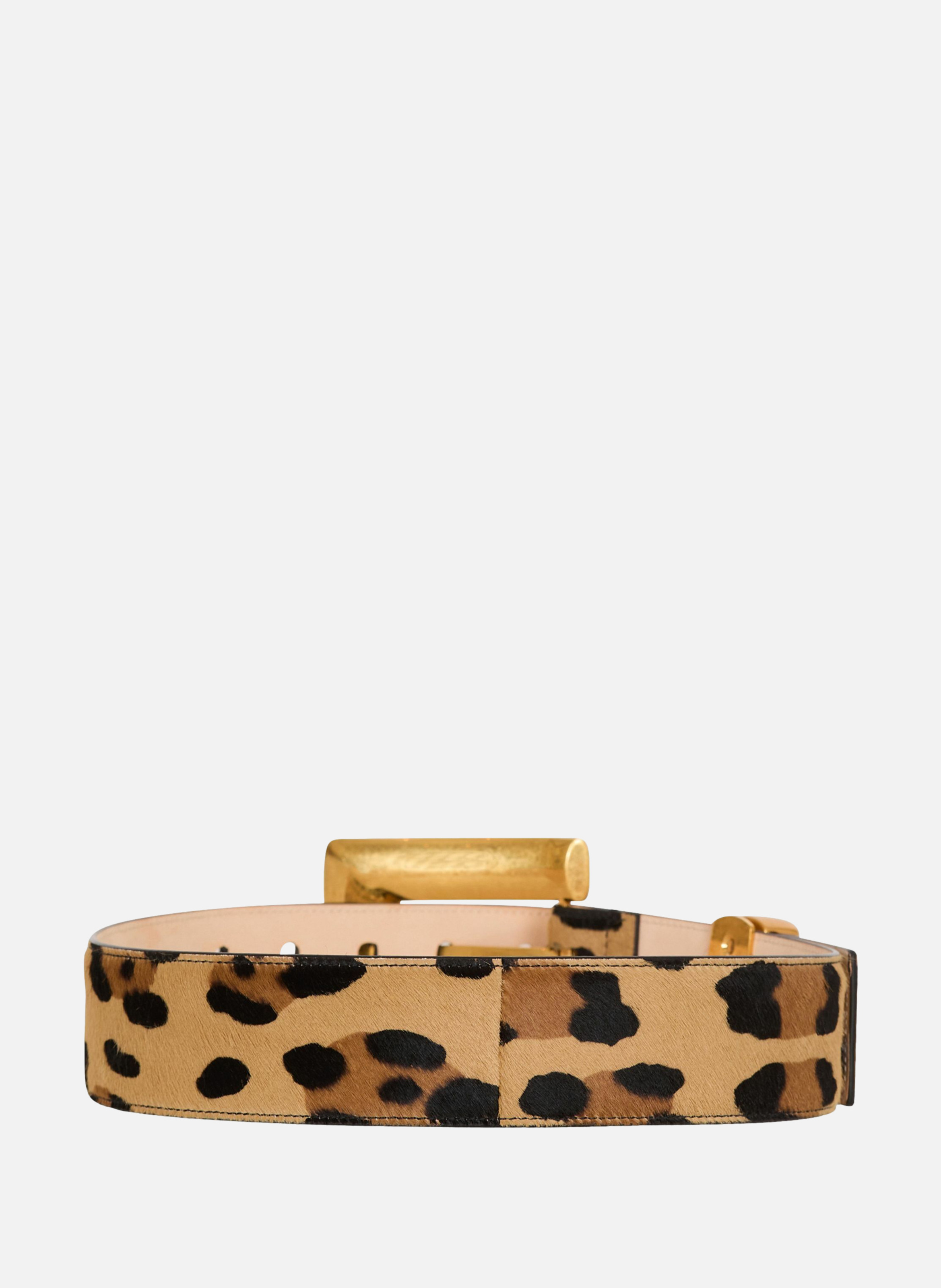 Ceinture anthem en cuir imprimé motif léopard BALMAIN Beige