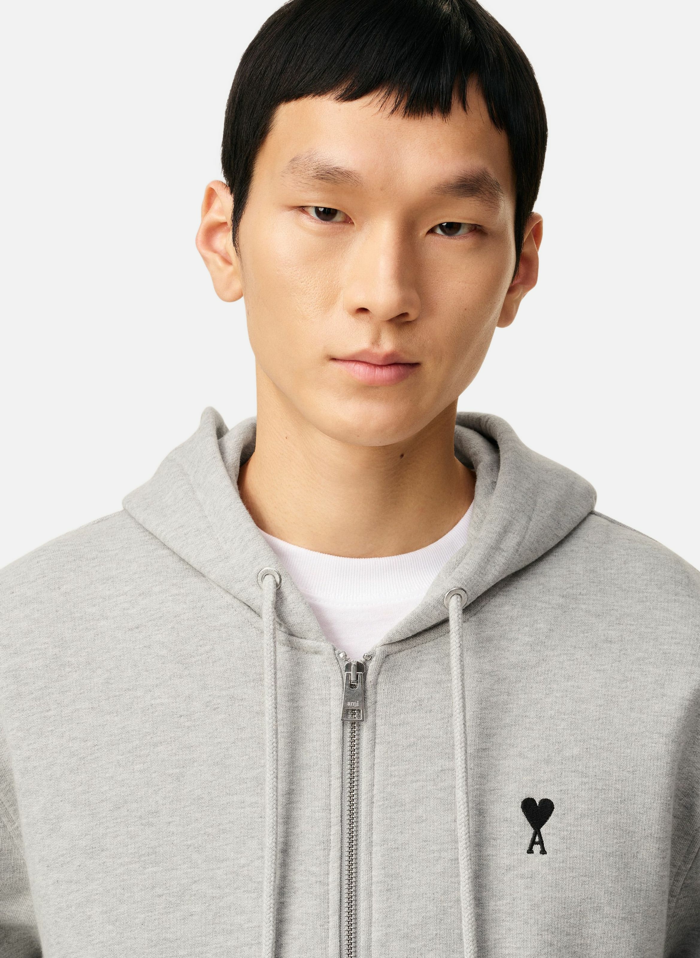 Hoodie zippé ami de coeur en coton AMI PARIS Gris