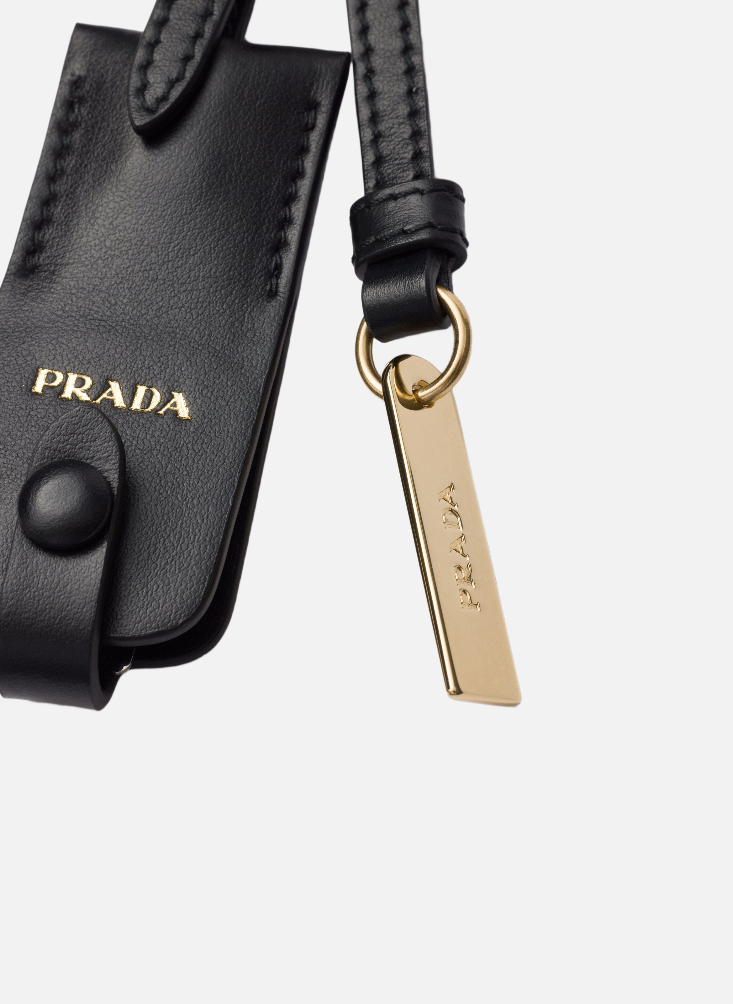 Charme porte-clés en cuir avec miroir PRADA Noir
