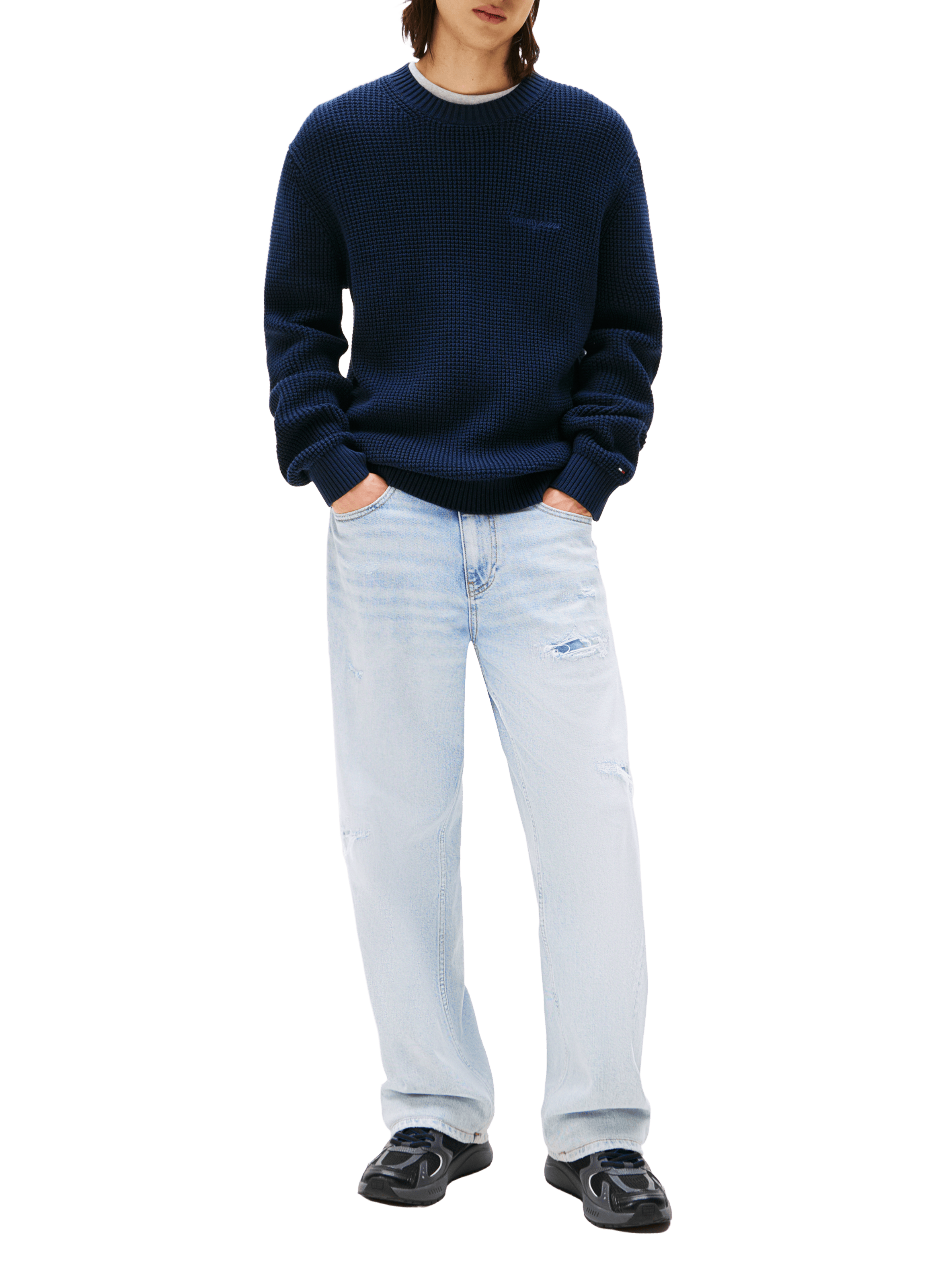 Thick knit sweater with embroidered logo TOMMY HILFIGER Blue