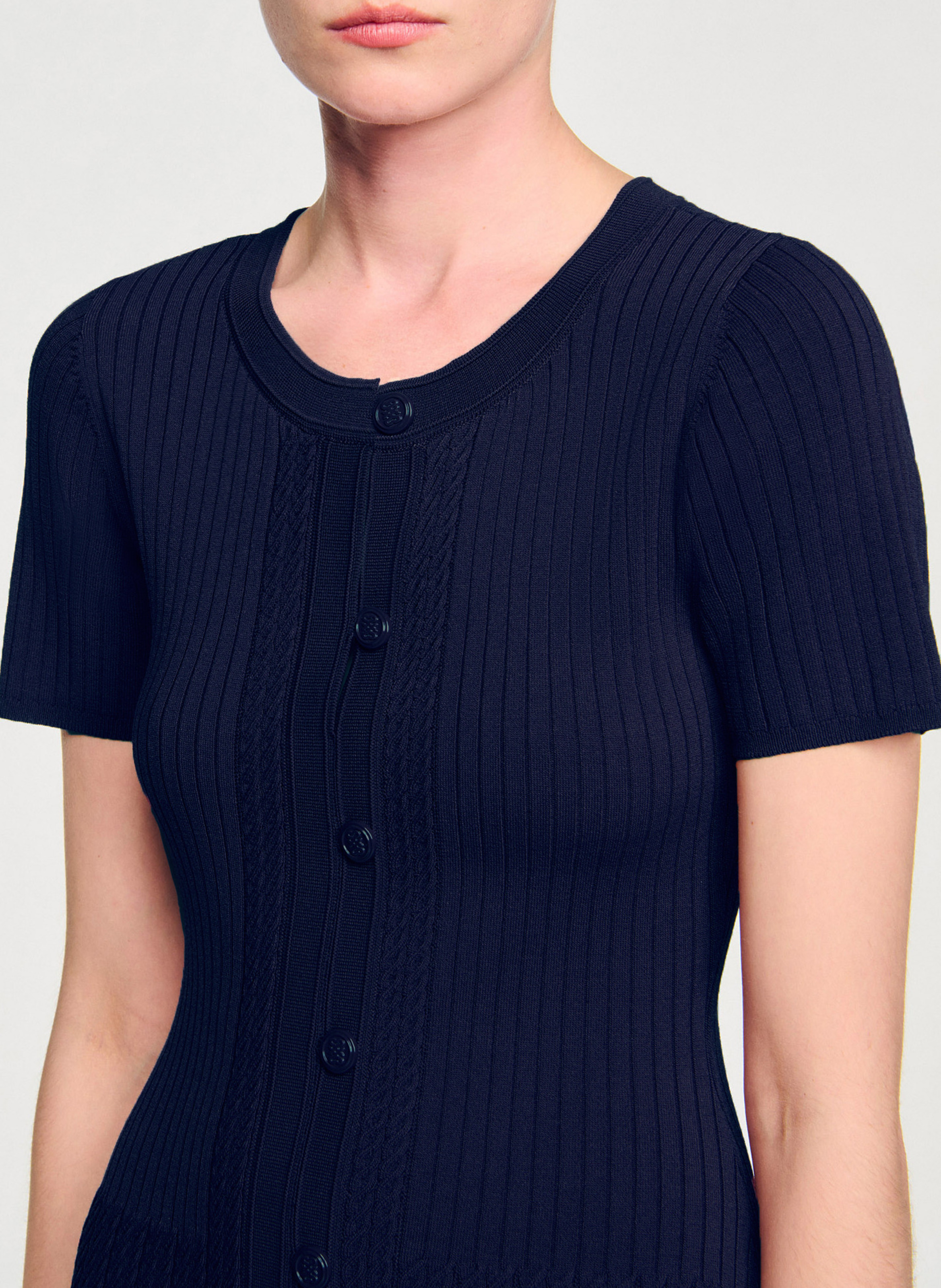 Robe longue col rond en maille SANDRO Bleu