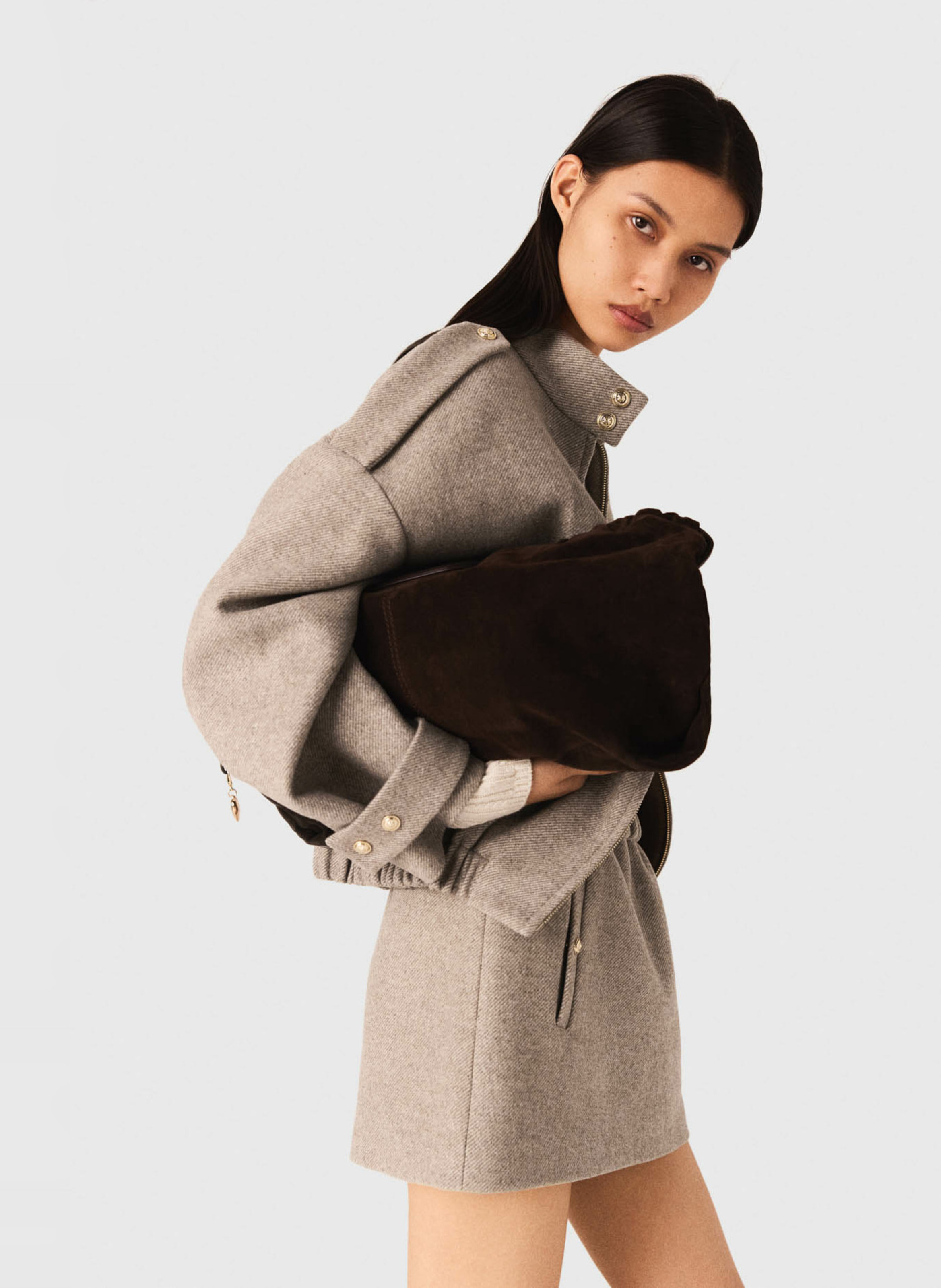 Blouson col montant en laine mélangée MAJE Beige