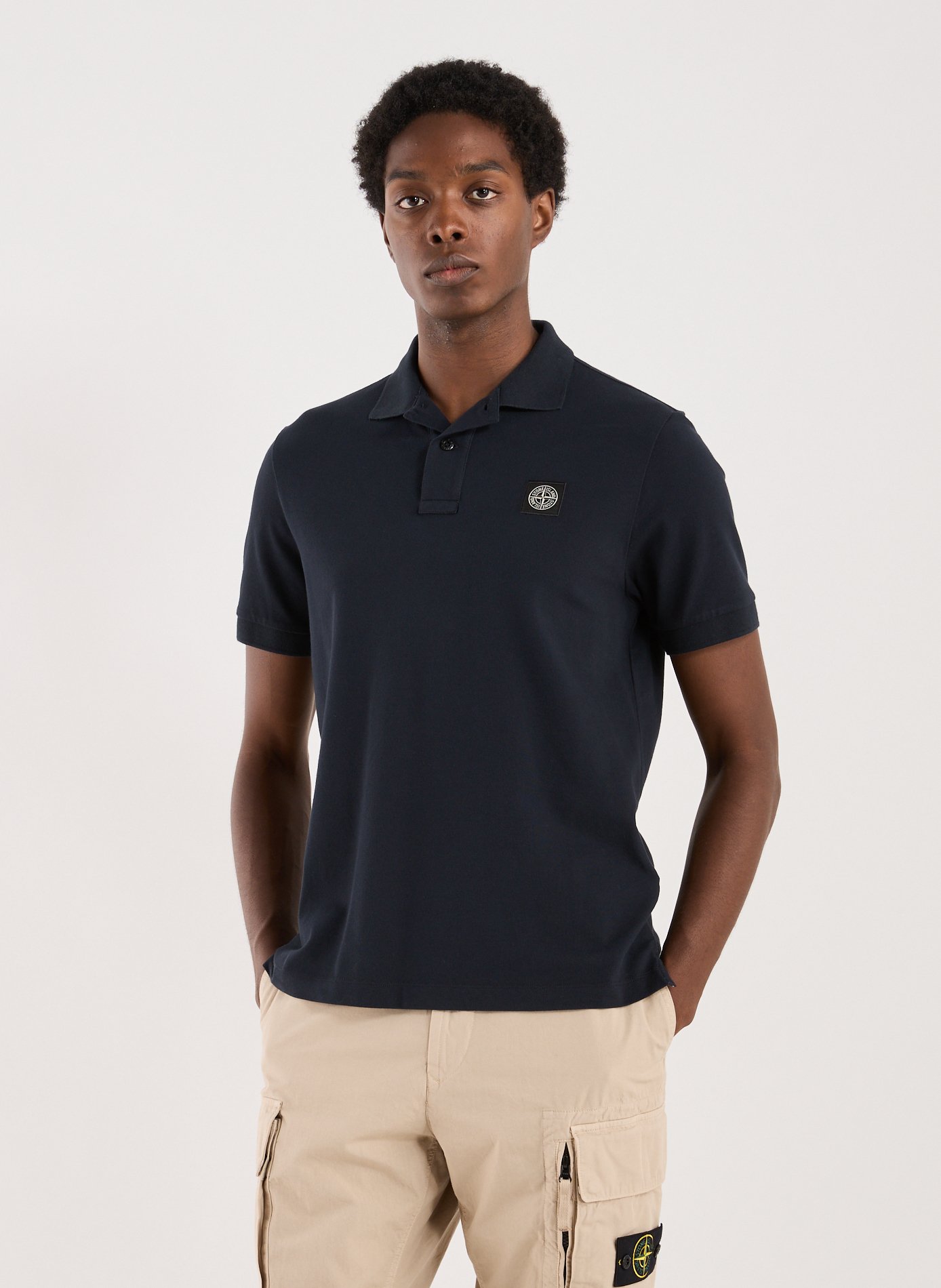 STONE ISLAND Cotton-blend polo shirt Blue