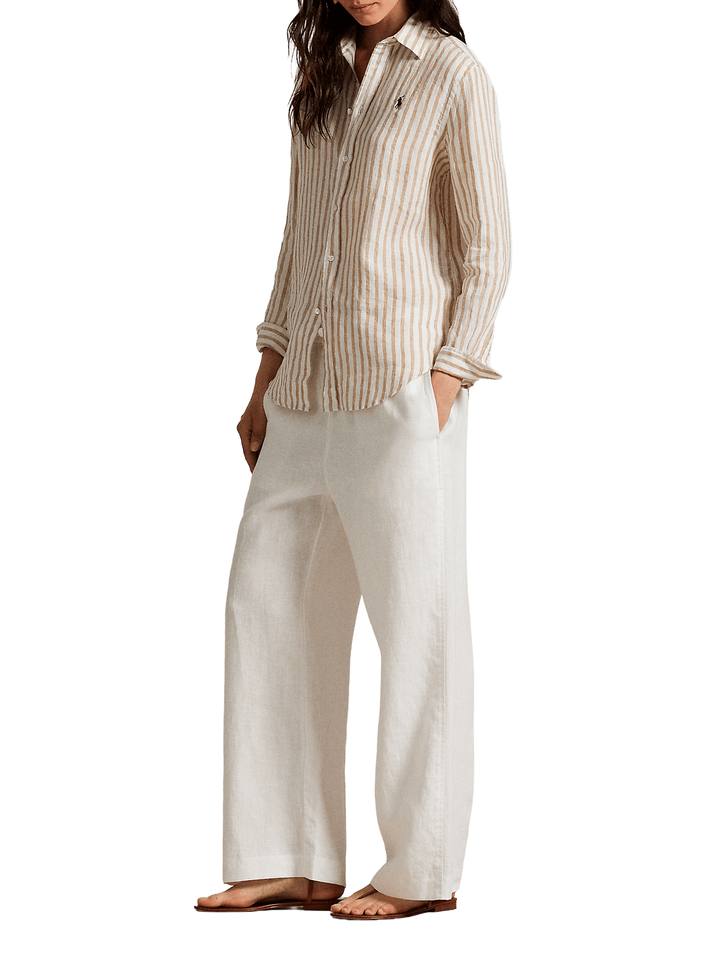 Chemise à rayures en lin POLO RALPH LAUREN Marron