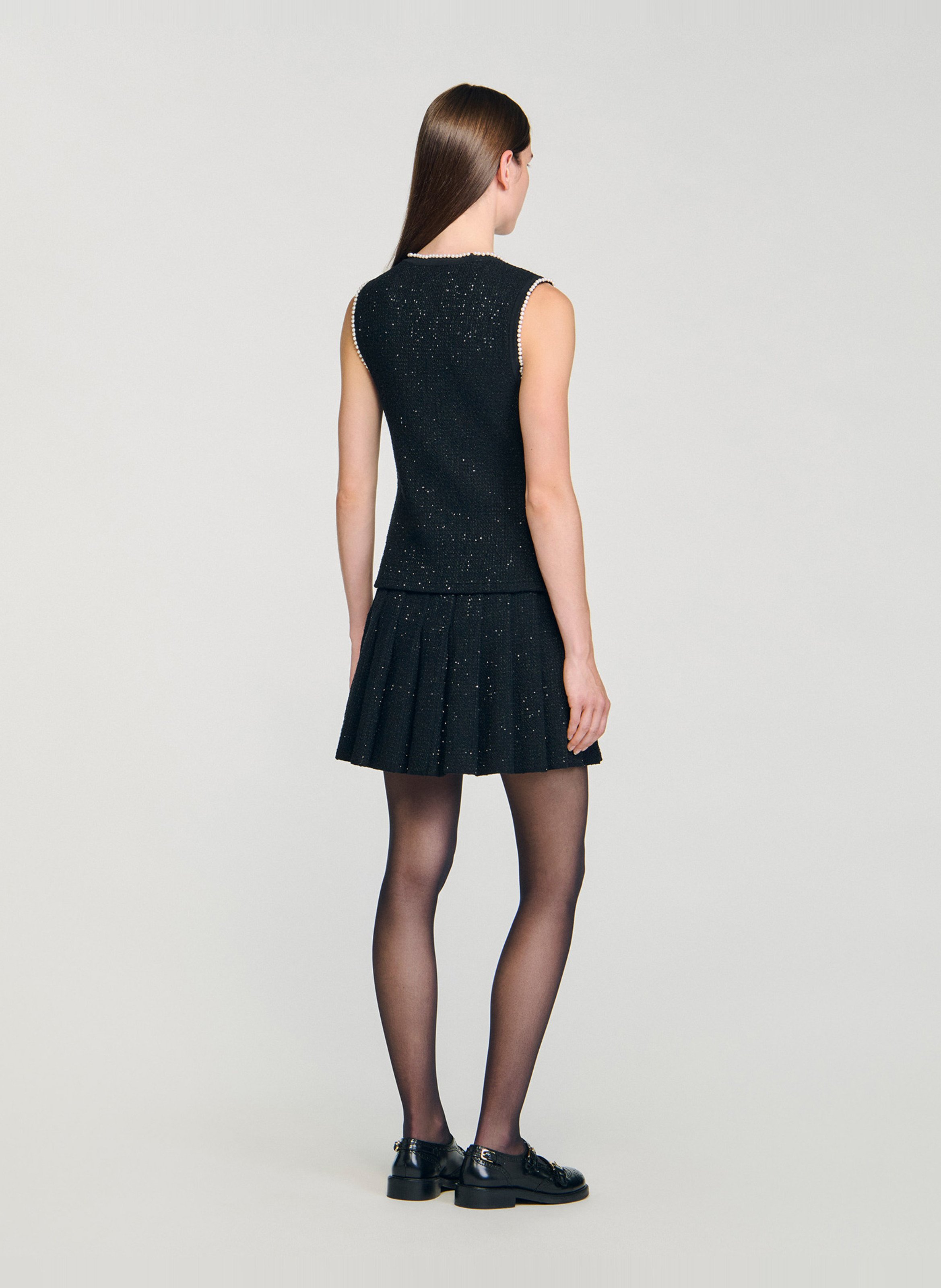 Cardigan boutonné en tweed fantaisie Noir