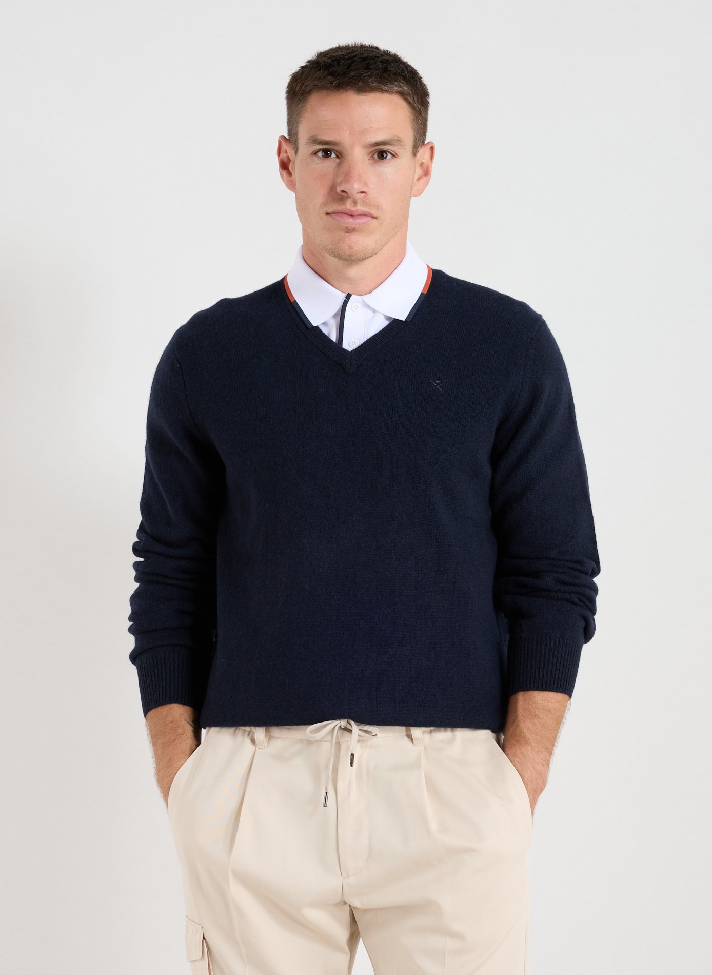 HACKETT Straight V-neck wool jumper Blue