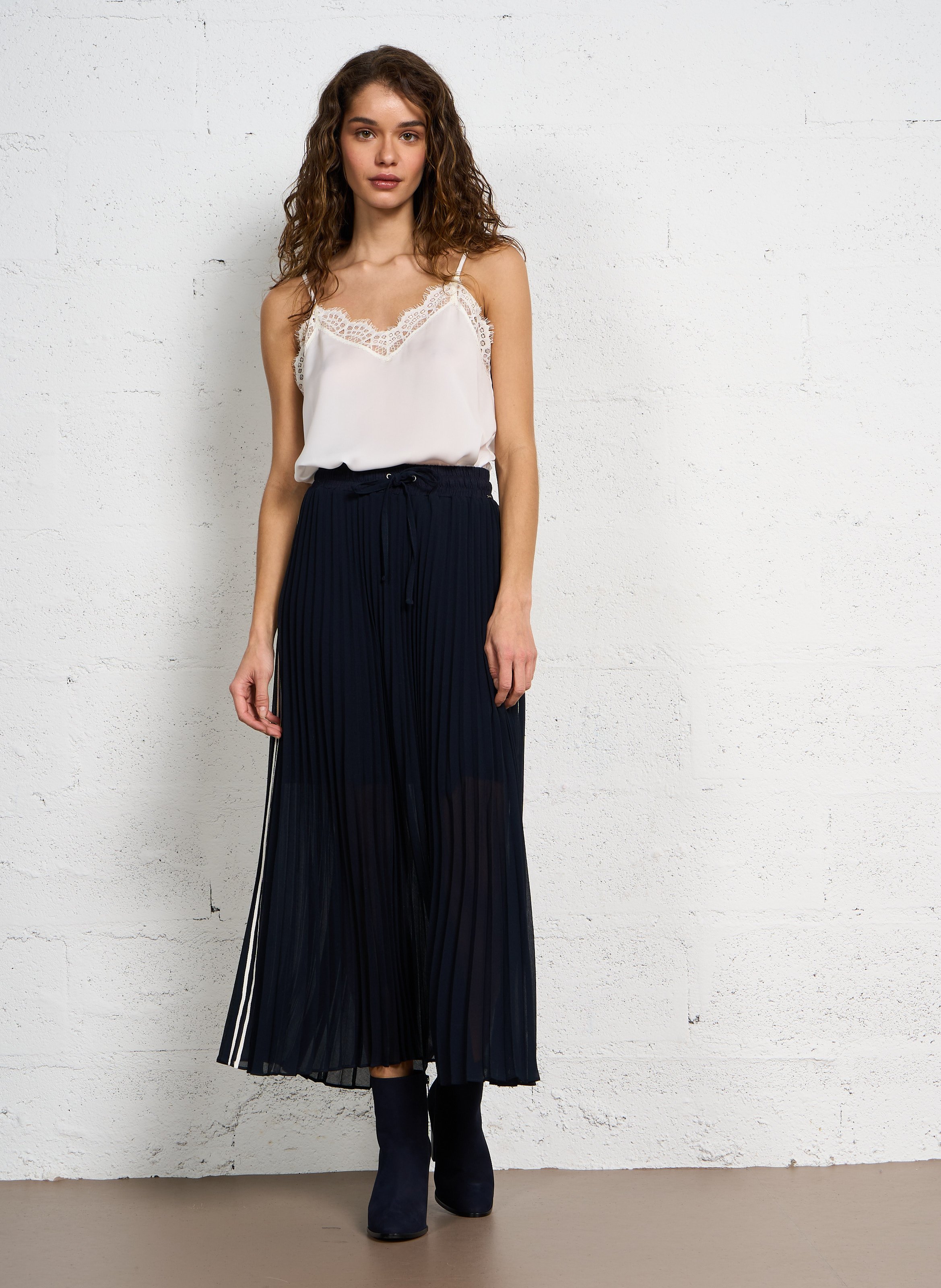 Jupe longue plissée en crêpe IKKS Bleu