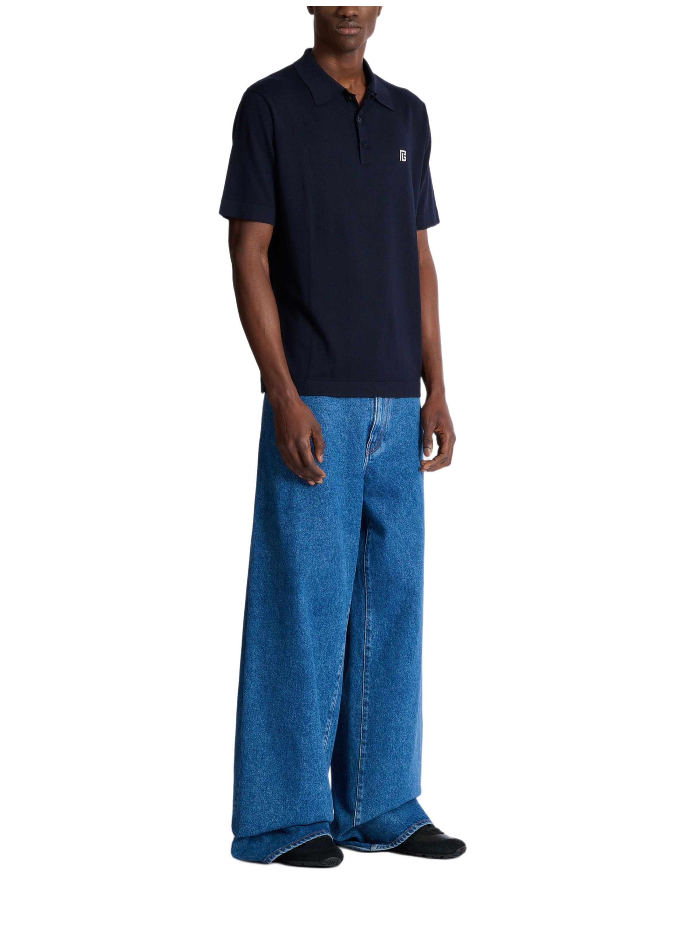 Polo en coton brodé BALMAIN Bleu