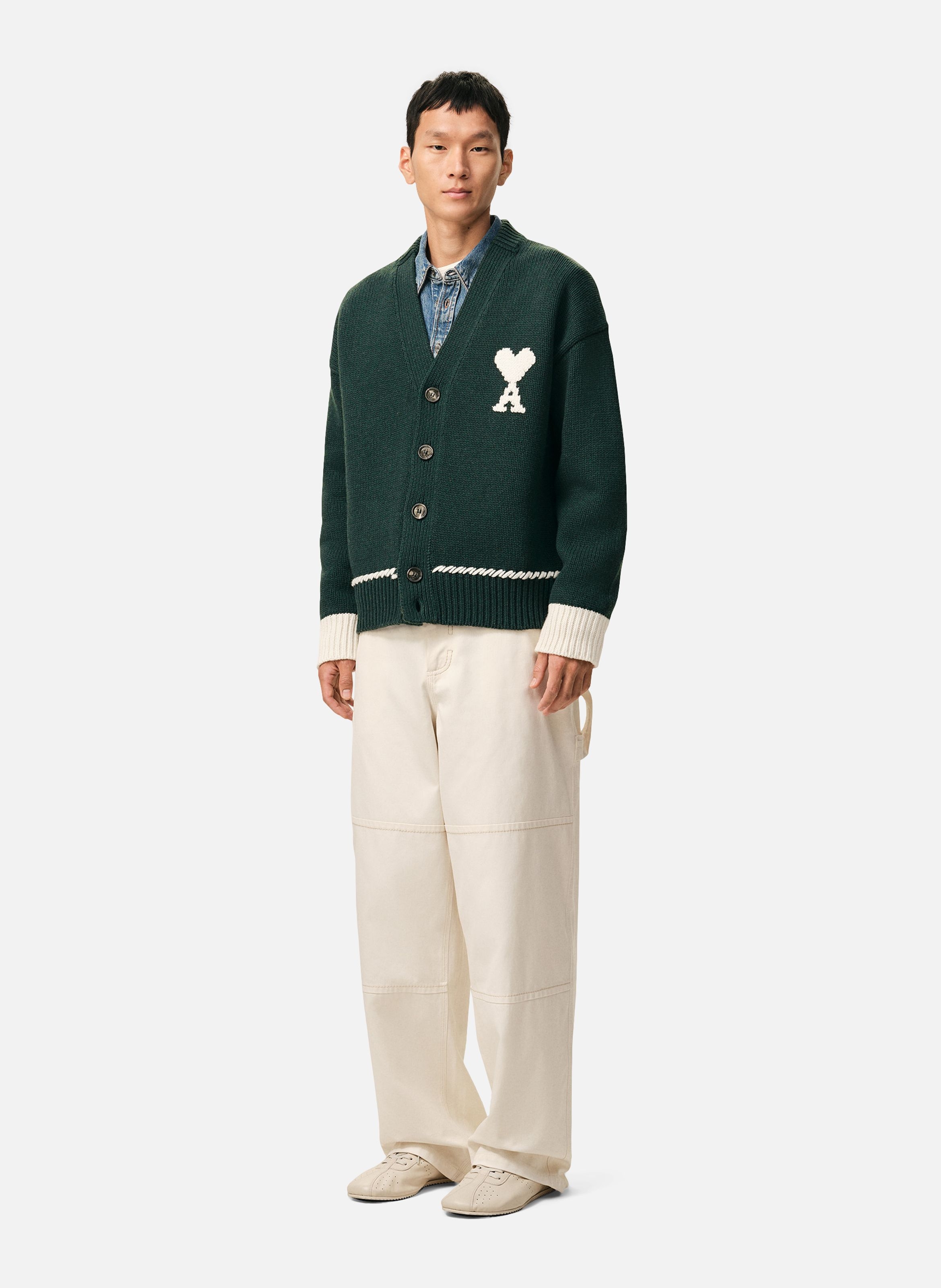 Cardigan ami de coeur unisexe en laine AMI PARIS Vert