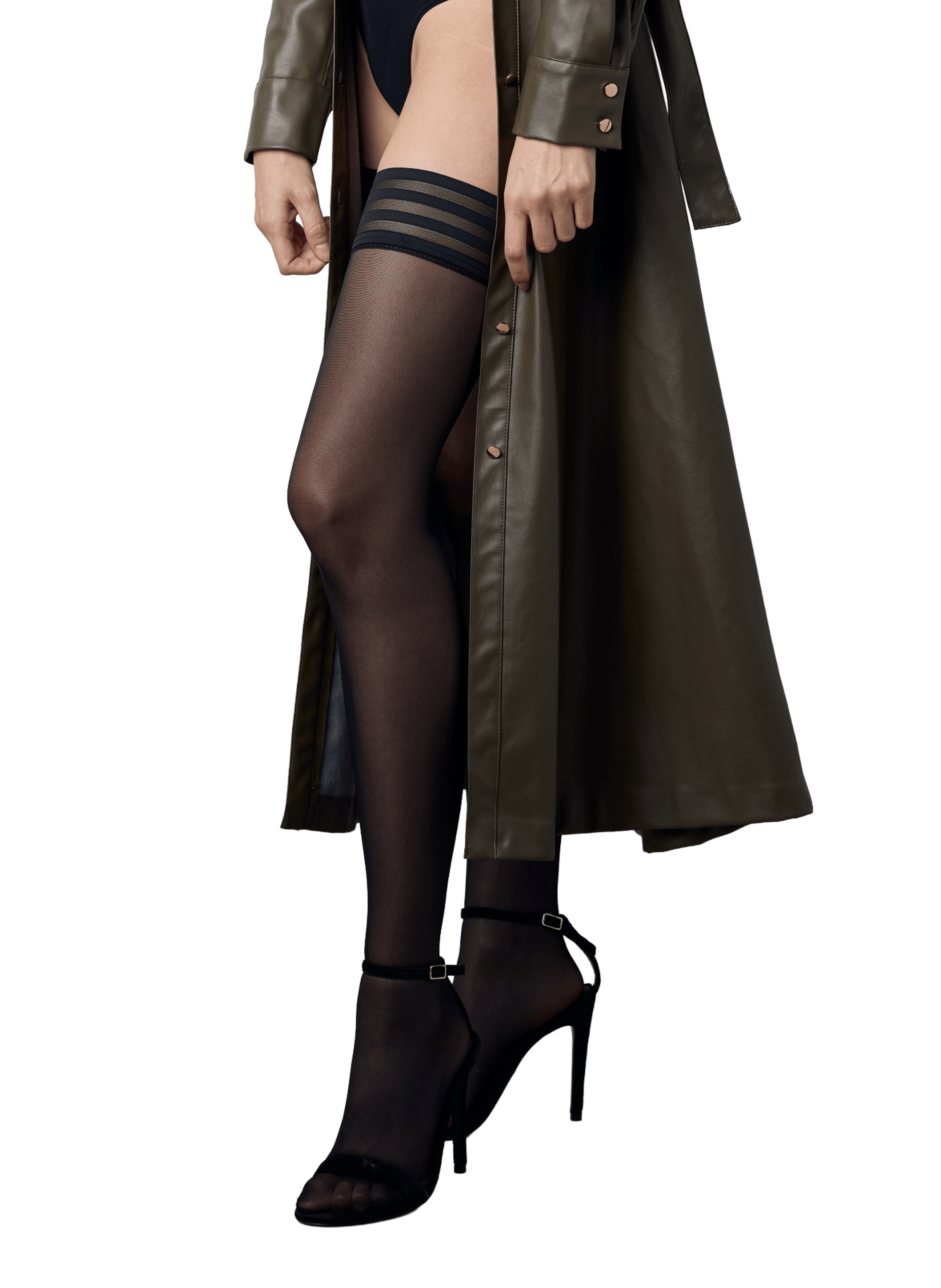 Satin Finish Sheer Crop Top 20D Black