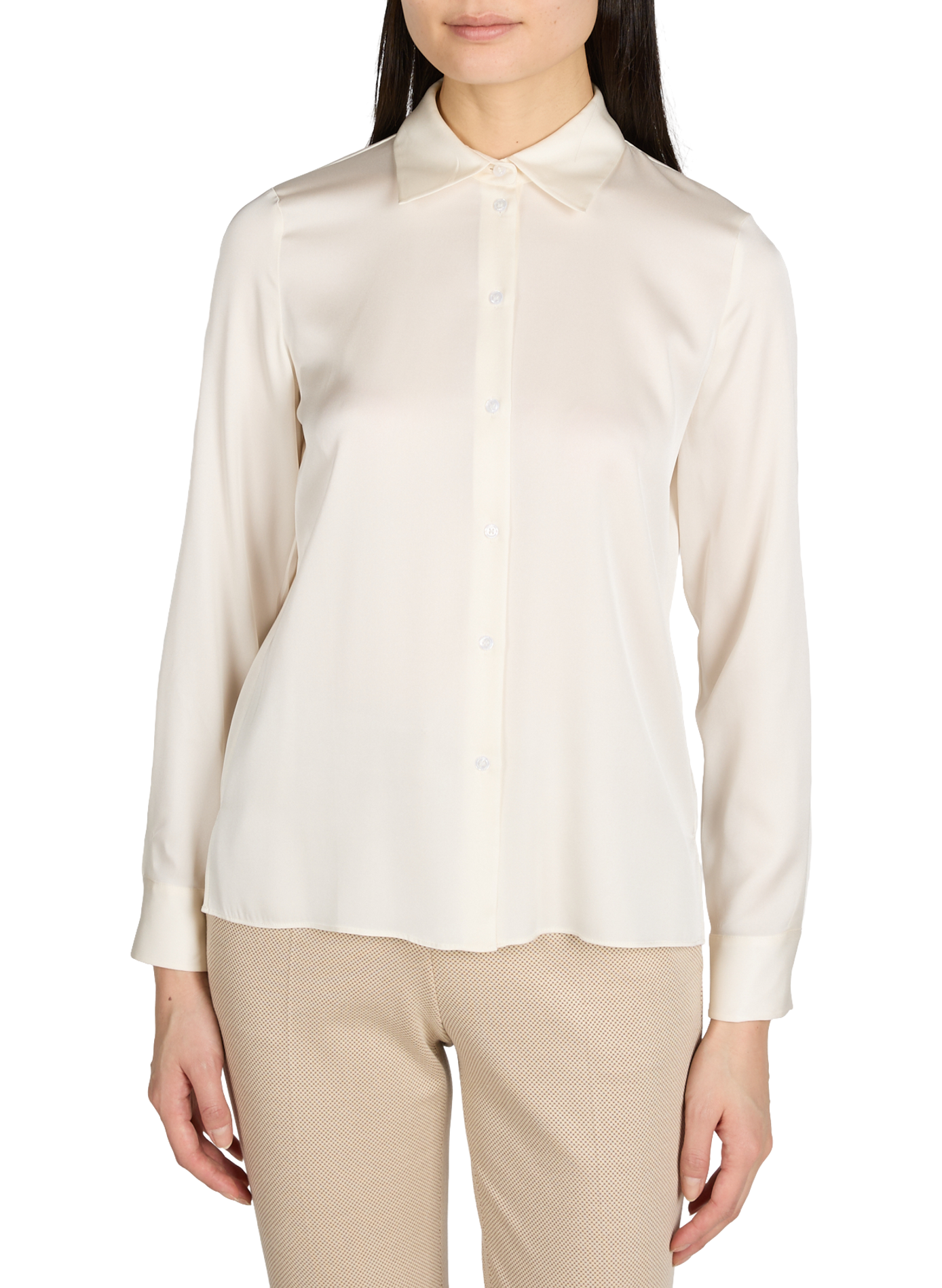 Straight shirt with classic collar in blended silk BOSS Beige