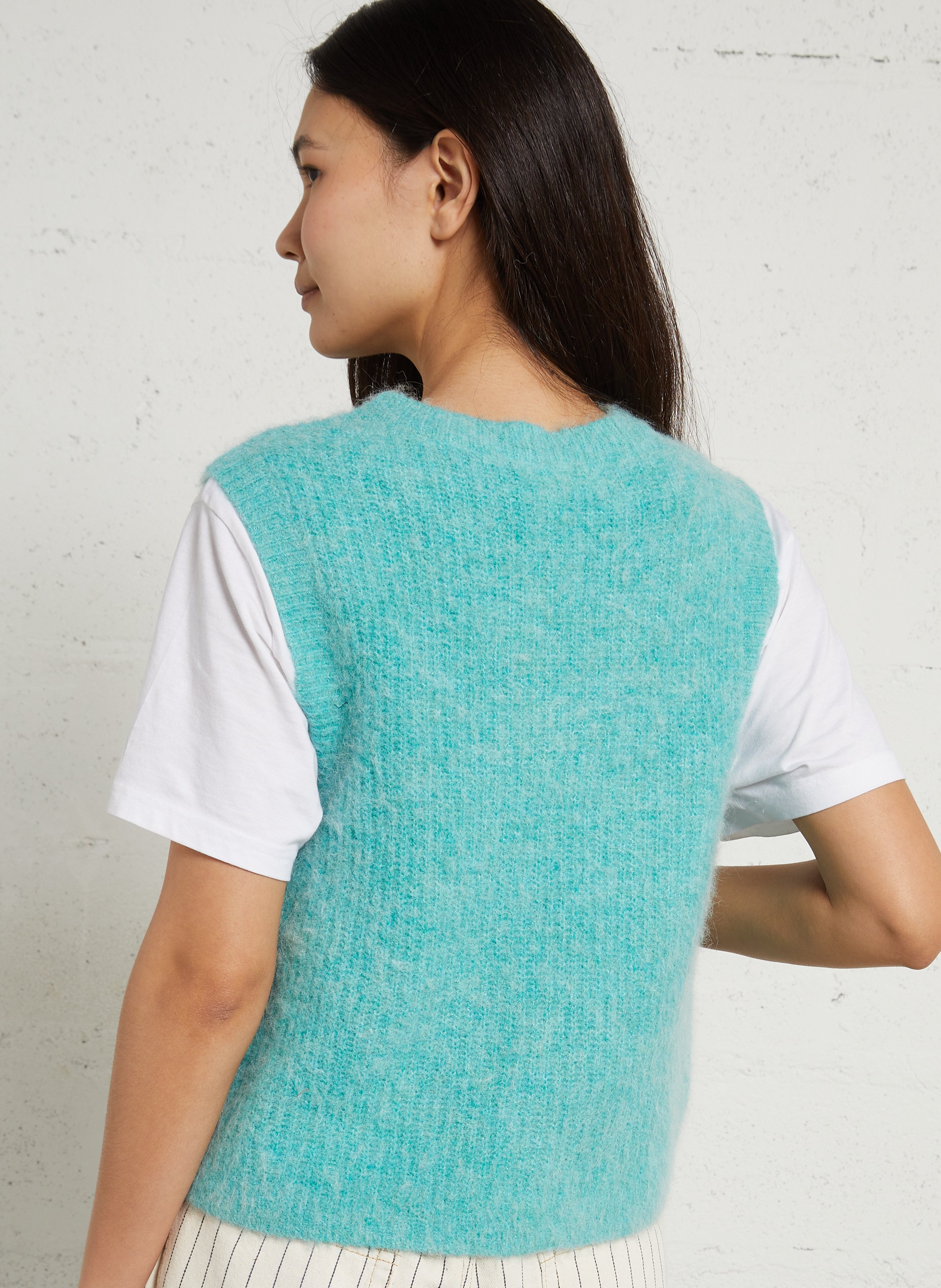 Gilet sans manches en maille duveteuse east AMERICAN VINTAGE Bleu