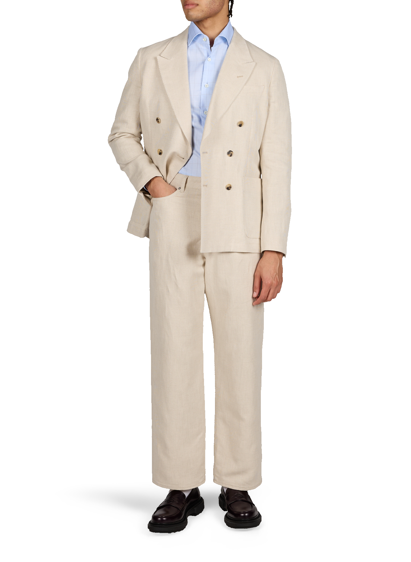 Pantalon large en coton et lin PAUL SMITH Beige