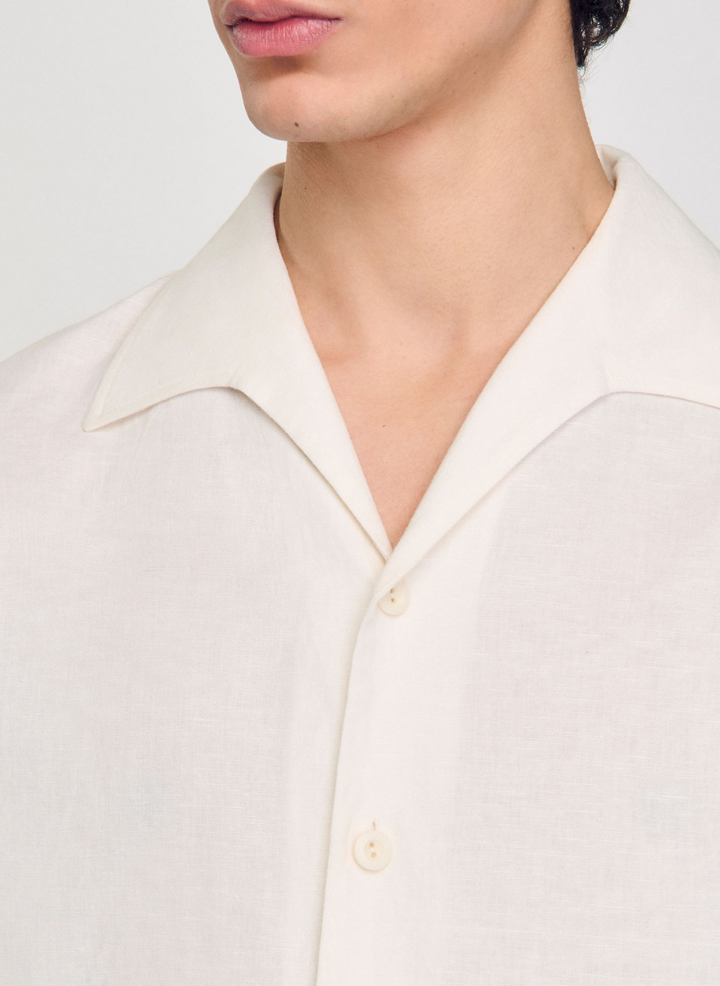 Chemise col classique en coton mélangé Beige
