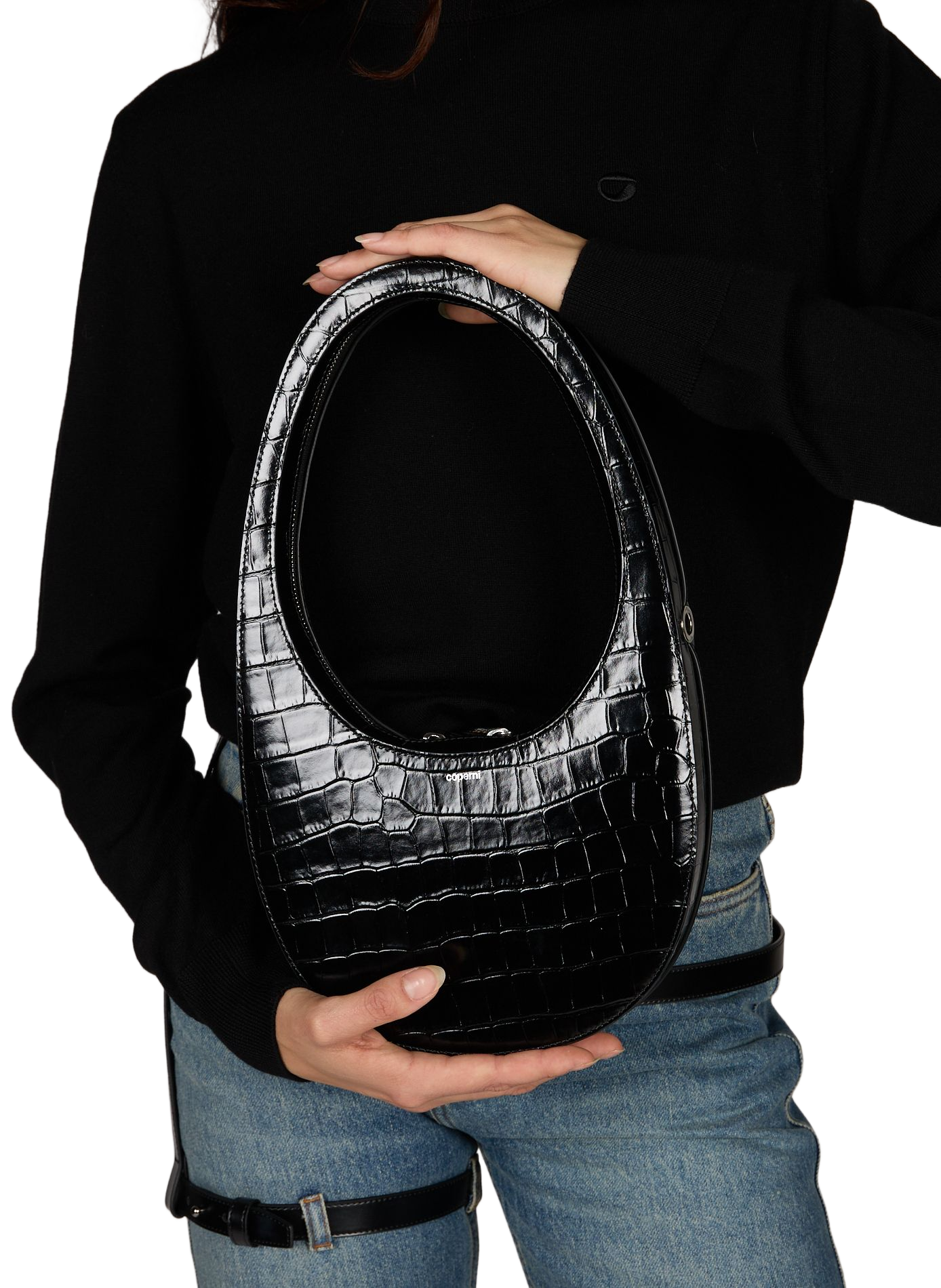 Sac à main imprimé crocodile en cuir  COPERNI Noir