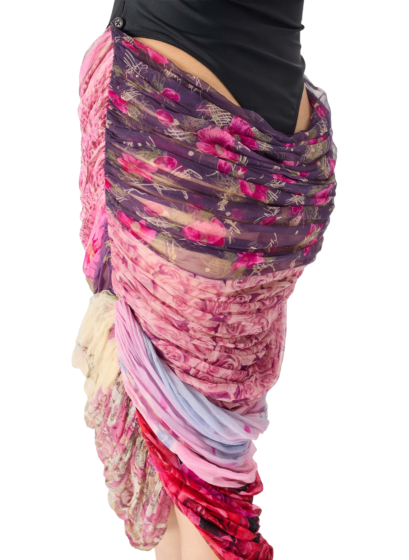 Robe mi-longue en mesh et soie avec drapé MARINE SERRE Zwart