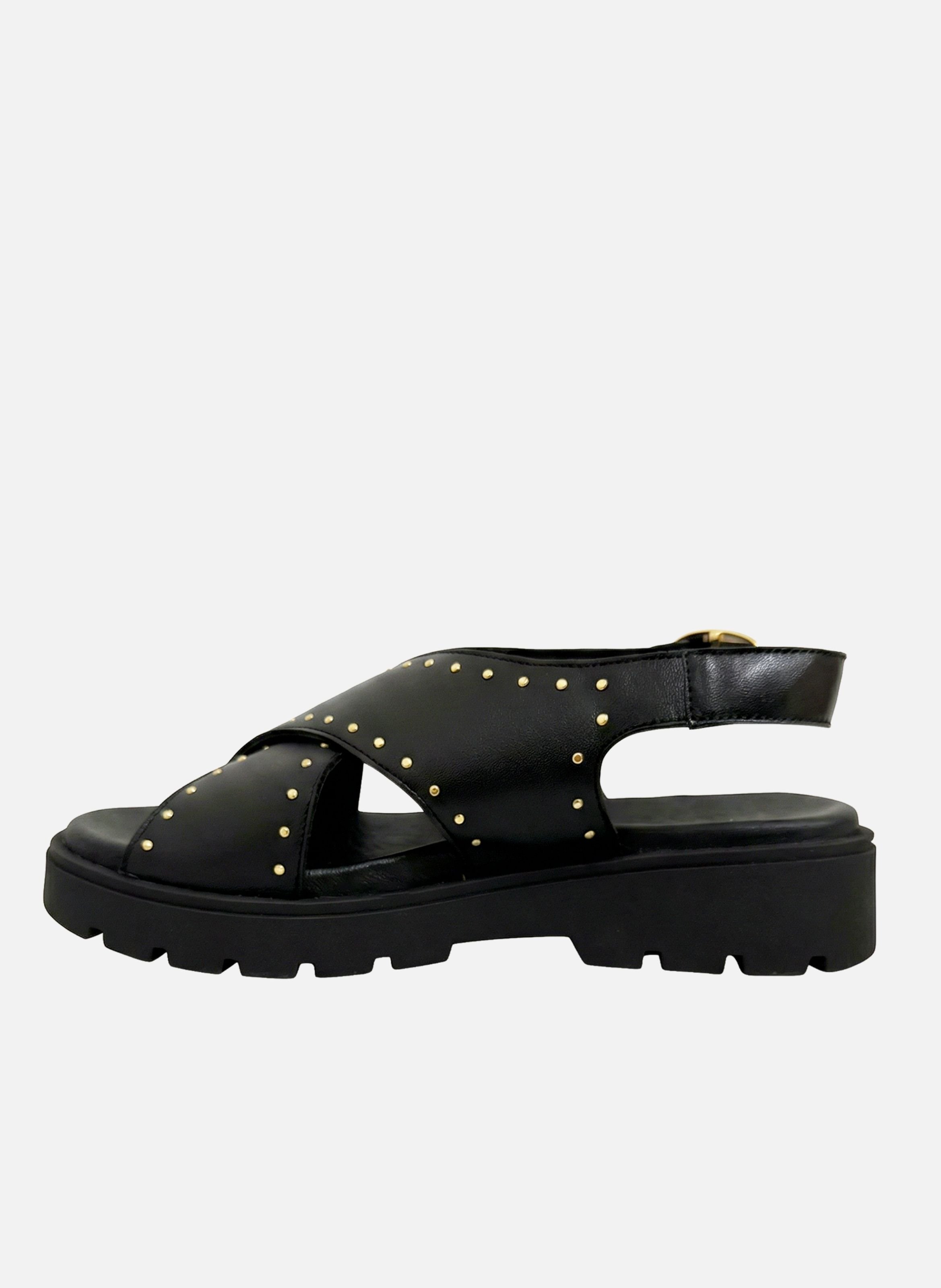 Rubber sole smooth leather sandals JULES & JENN Zwart