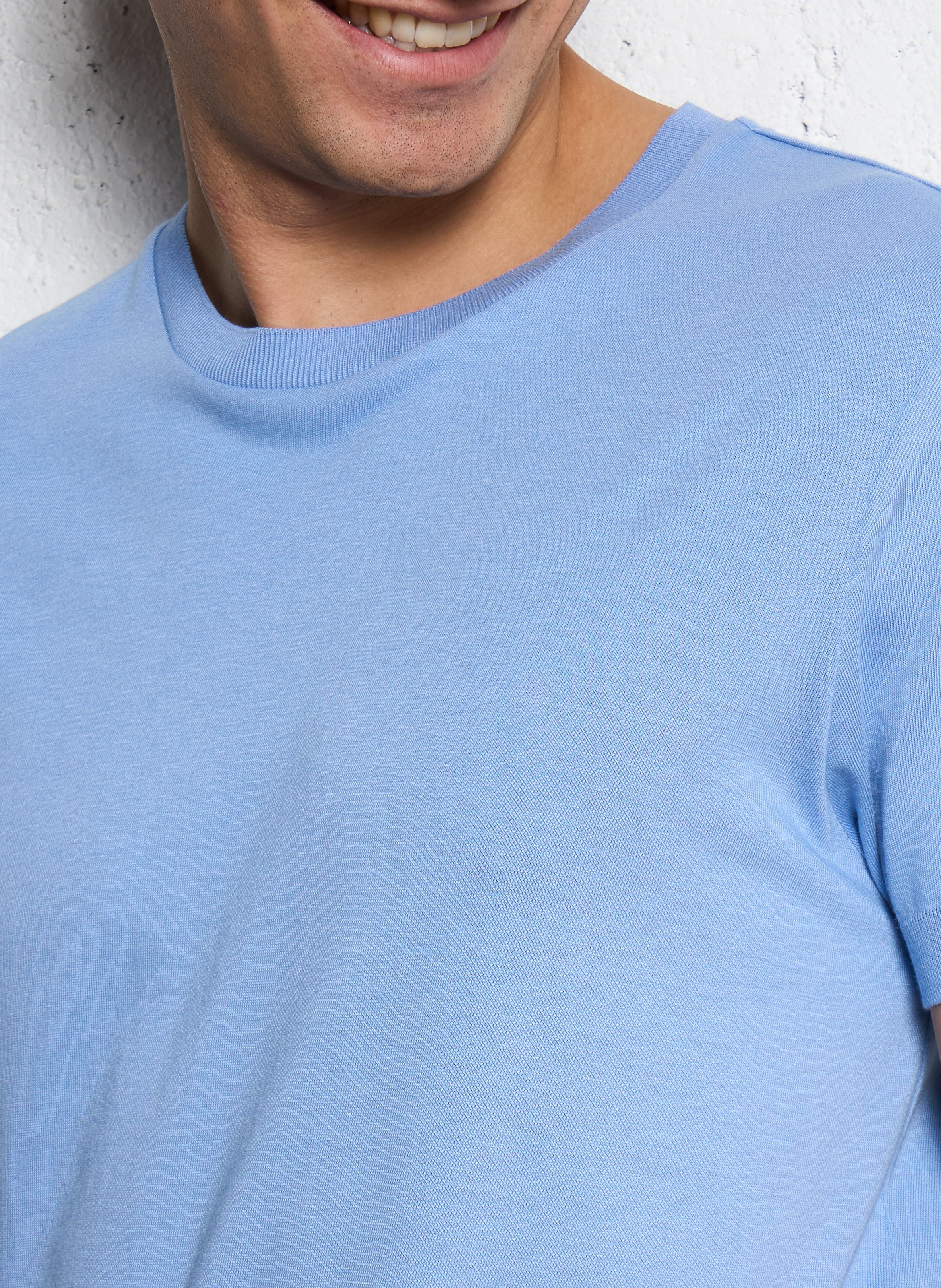 Tee-shirt droit col rond en coton mélangé IKKS Bleu