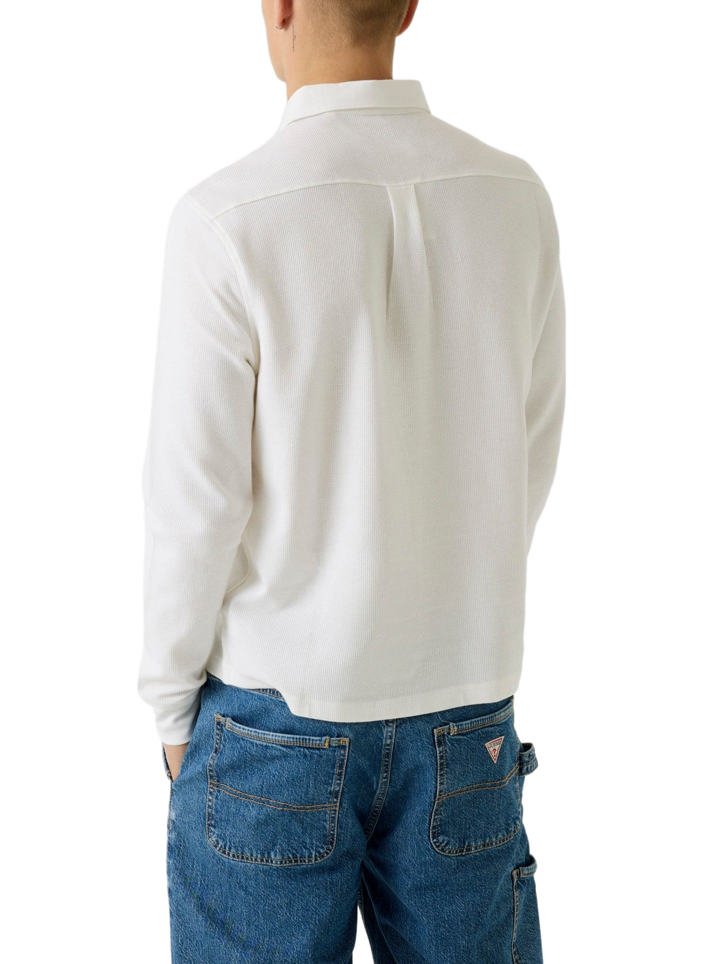 Ribbed straight fit long-sleeve cotton blend polo GUESS White