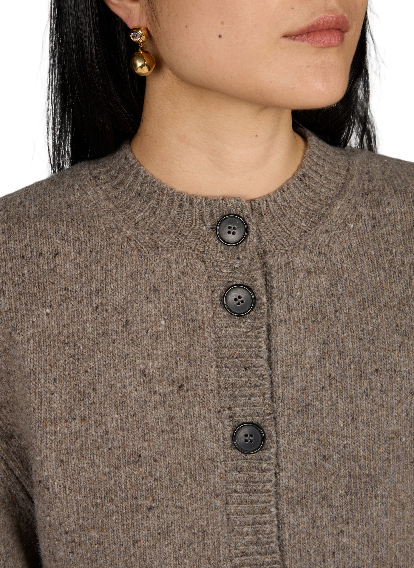 Rundhalsausschnitt-Strickjacke mit strukturierten Schultern aus Wollmischung ROHE FRAMES Grau