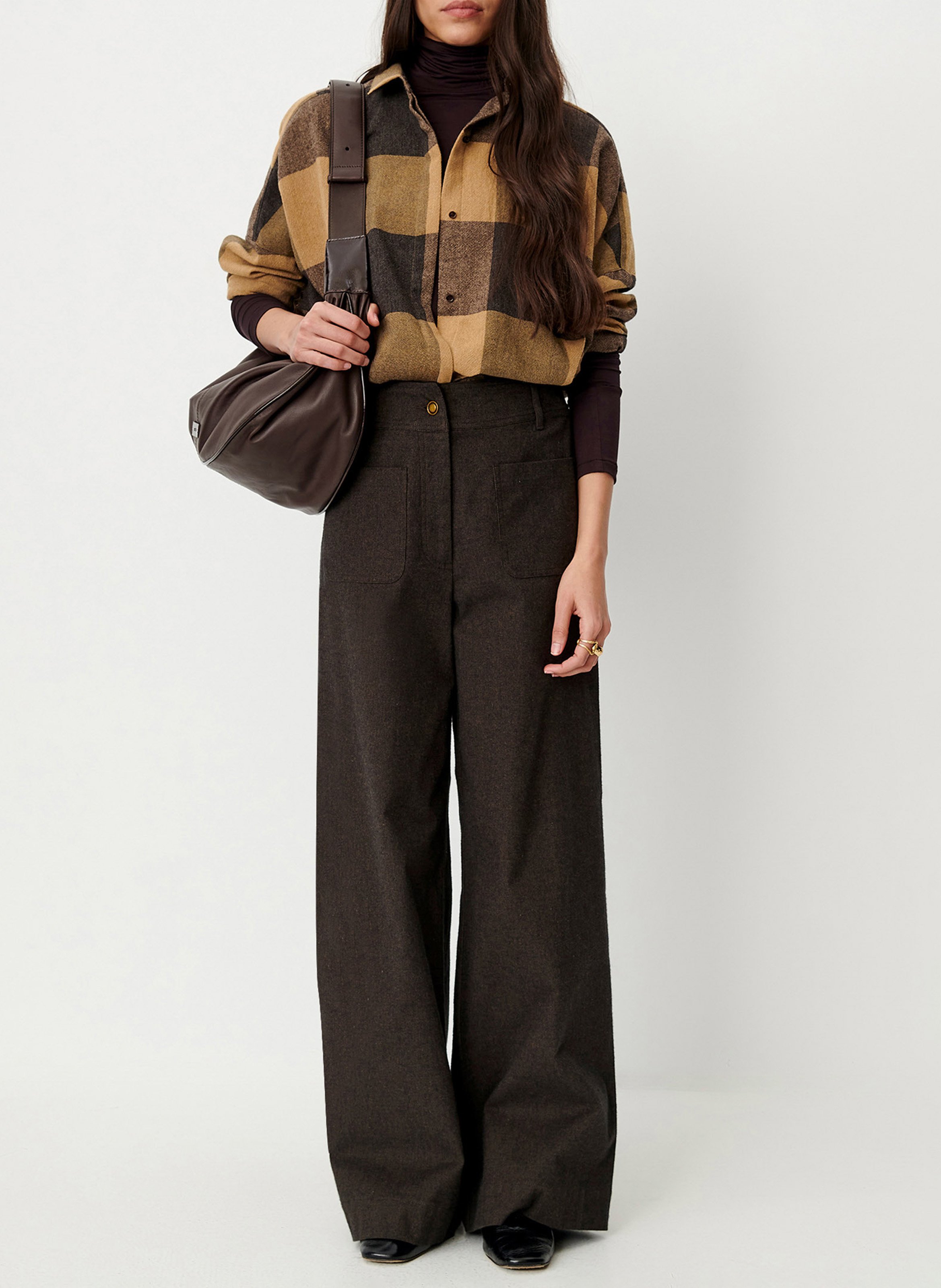 Pantalon taille haute large uni manhafall SESSUN Marron