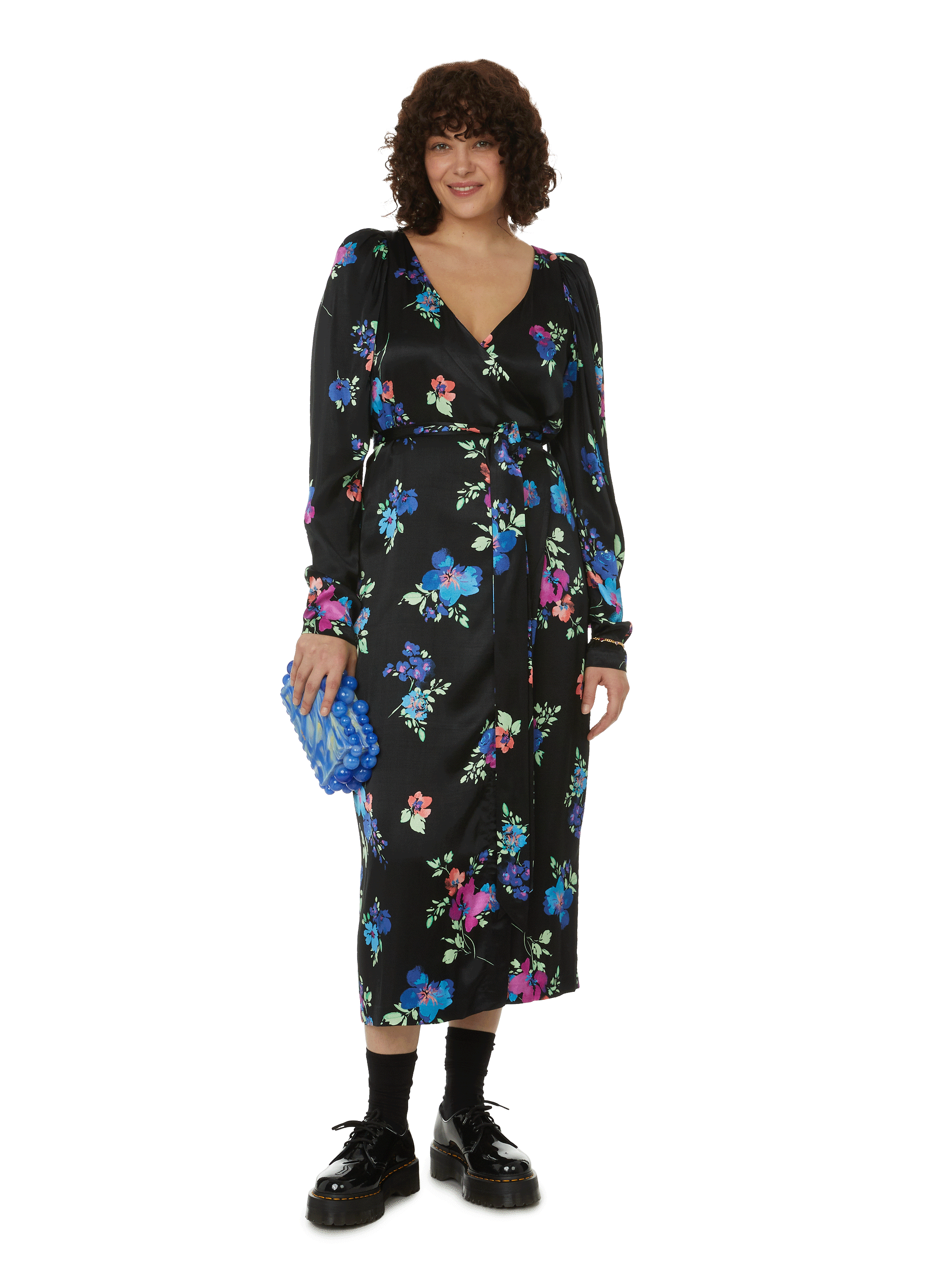Robe Noire Satinée à Motifs Fleurs Promod Taille 38/40 - Occasion Très Bon état, Soirée