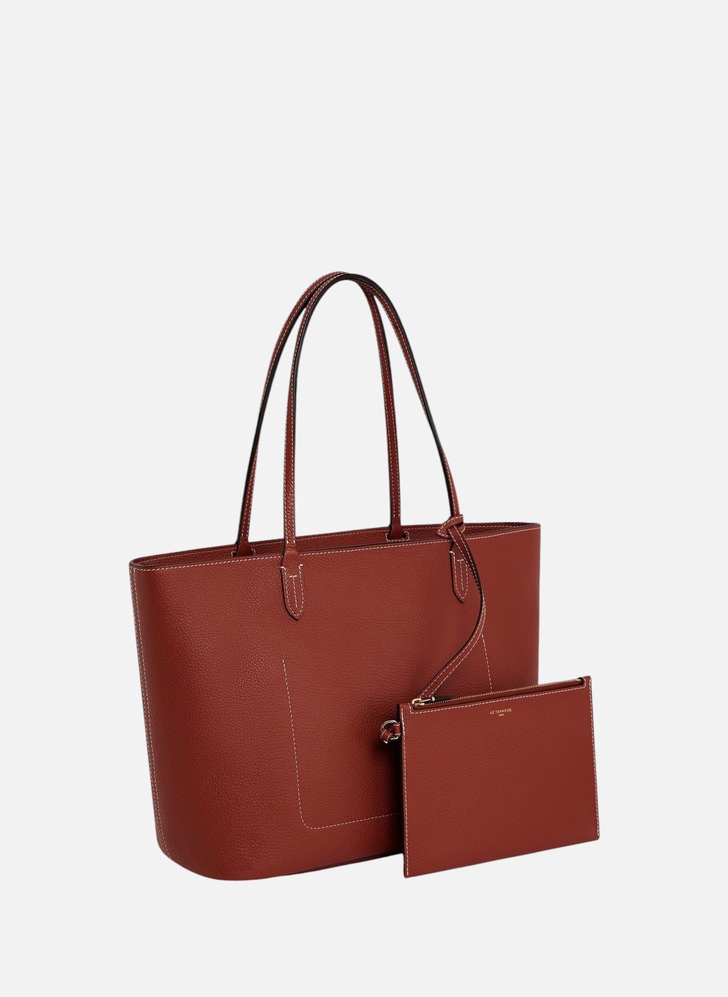 Grand sac cabas louise en cuir grainé LE TANNEUR Marron