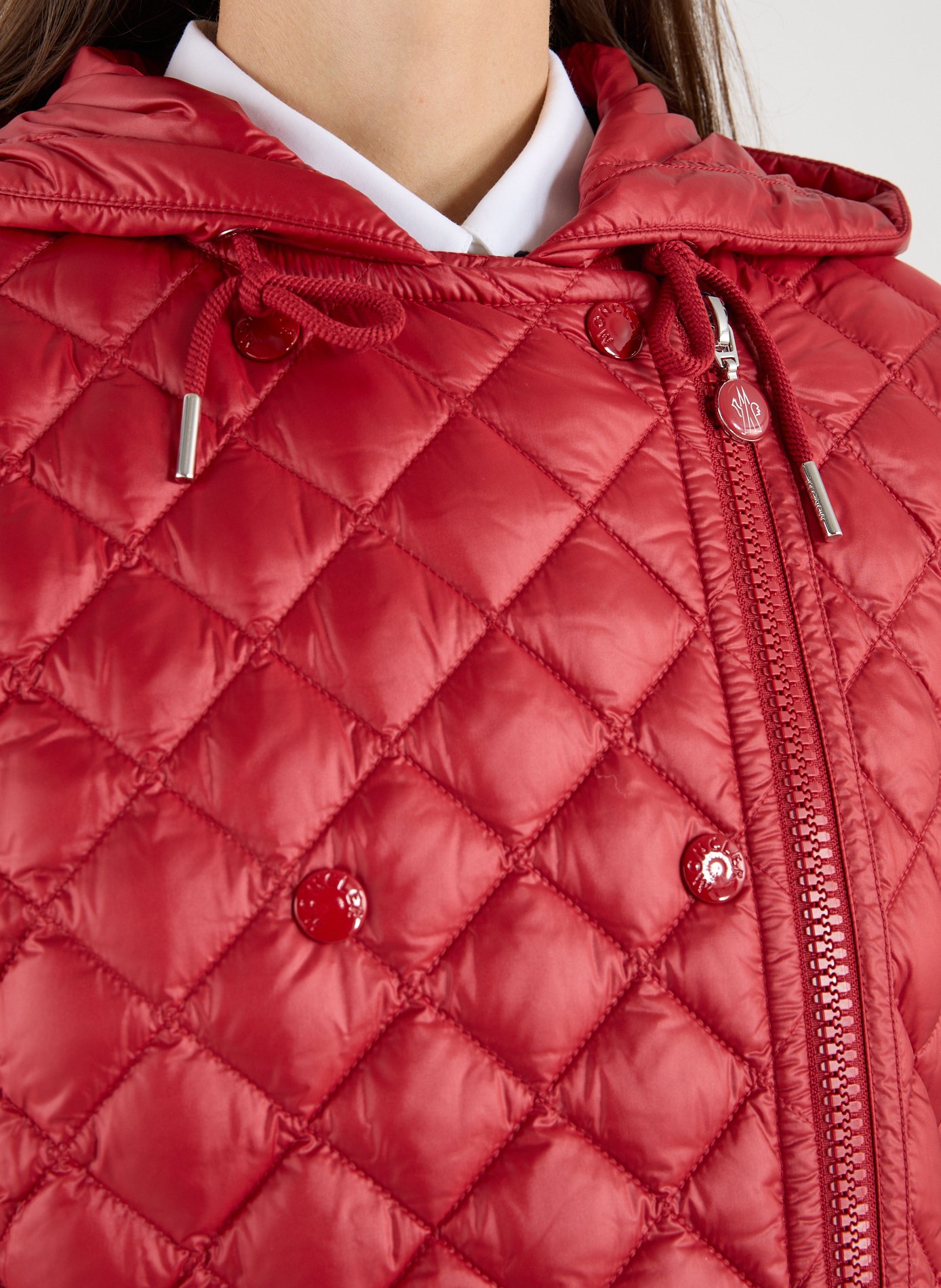 Quilted straight hooded jacket MONCLER Red