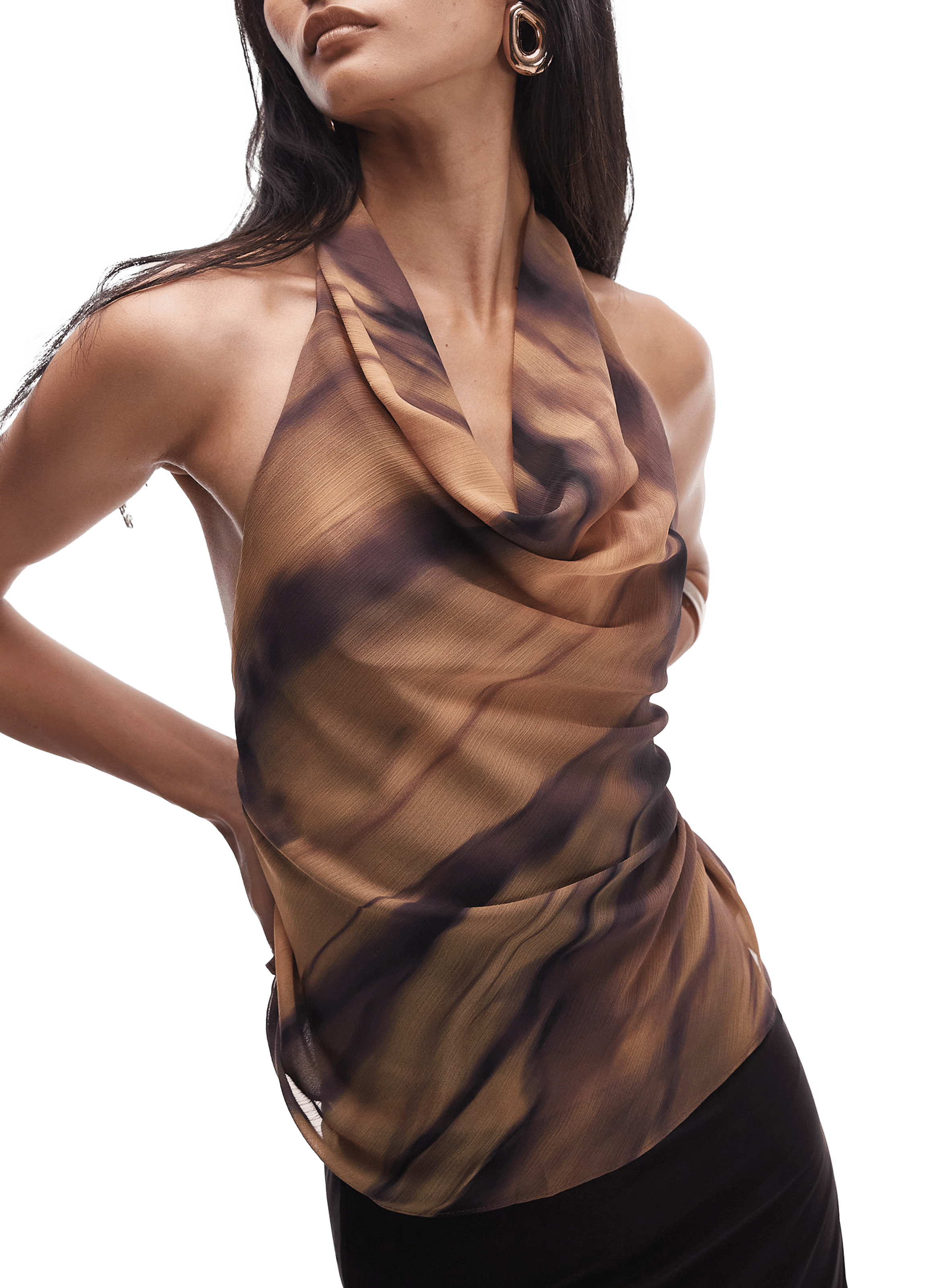 TOPSHOP Top dos-nu imprimé Marron