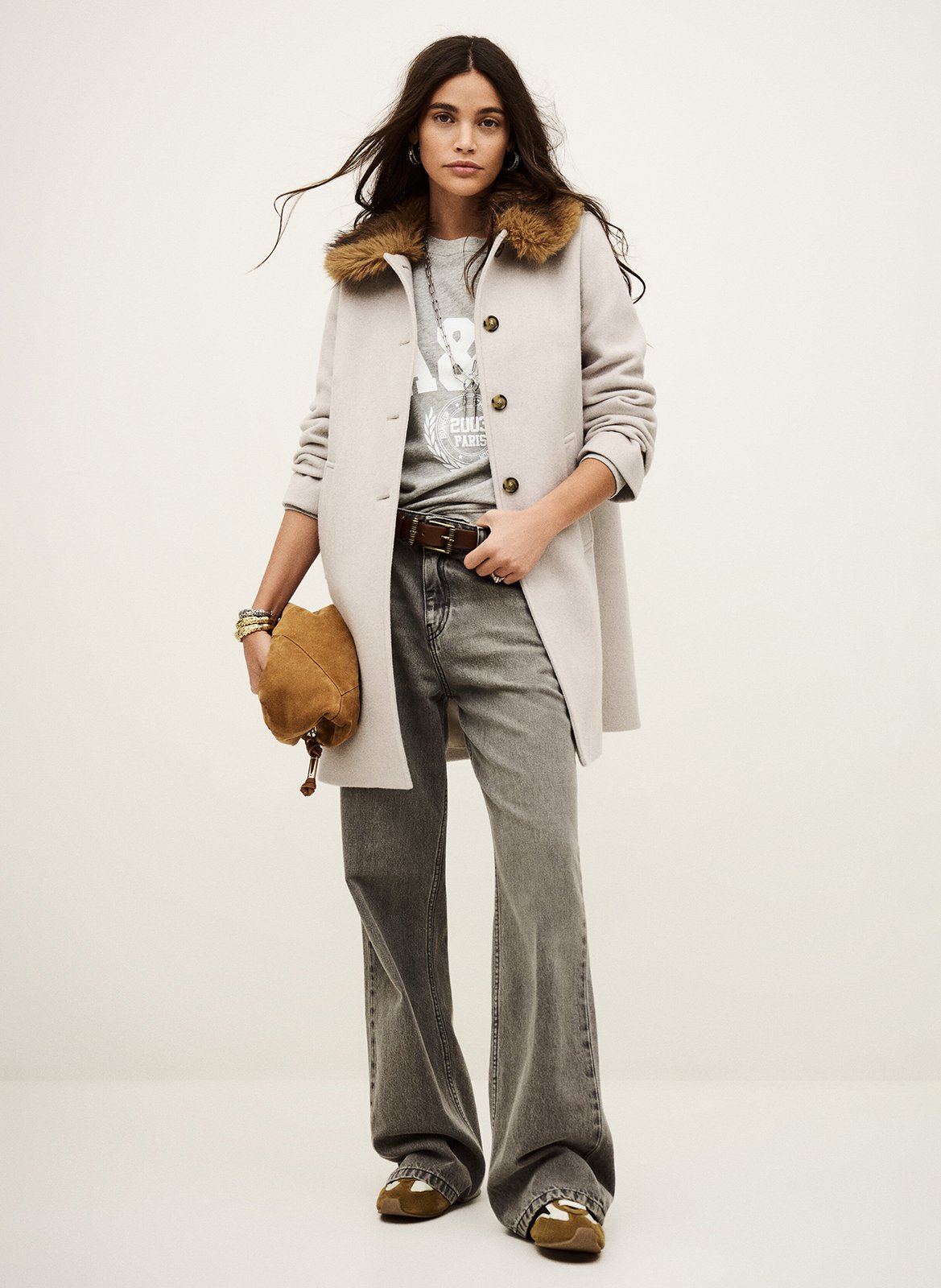 Manteau droit en laine mélangée talling BA&SH Beige