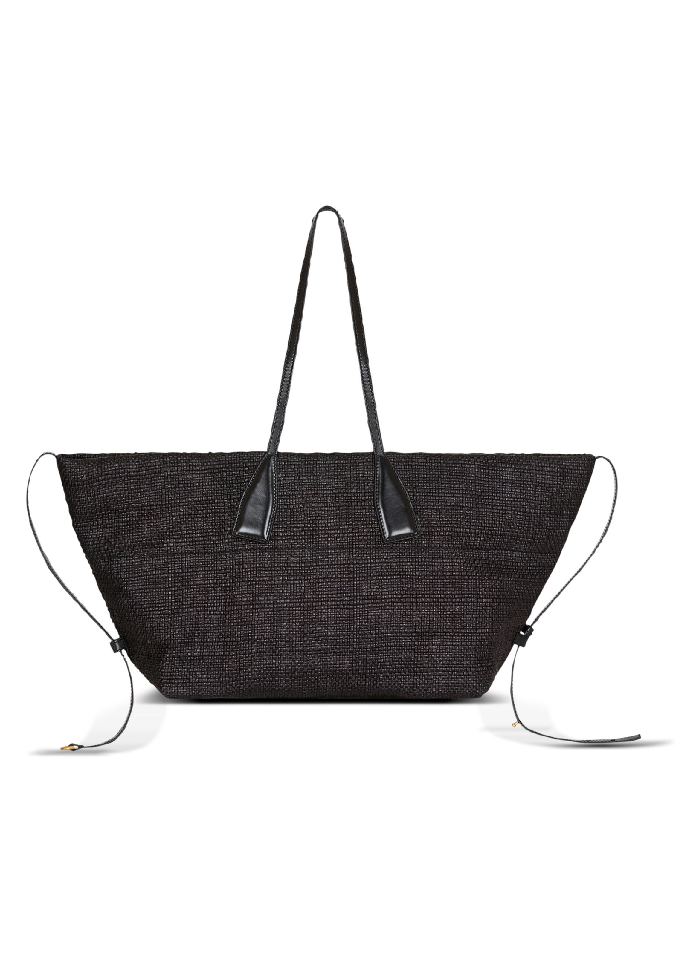 Sac cabas track en cuir de veau et raphia BALMAIN Noir