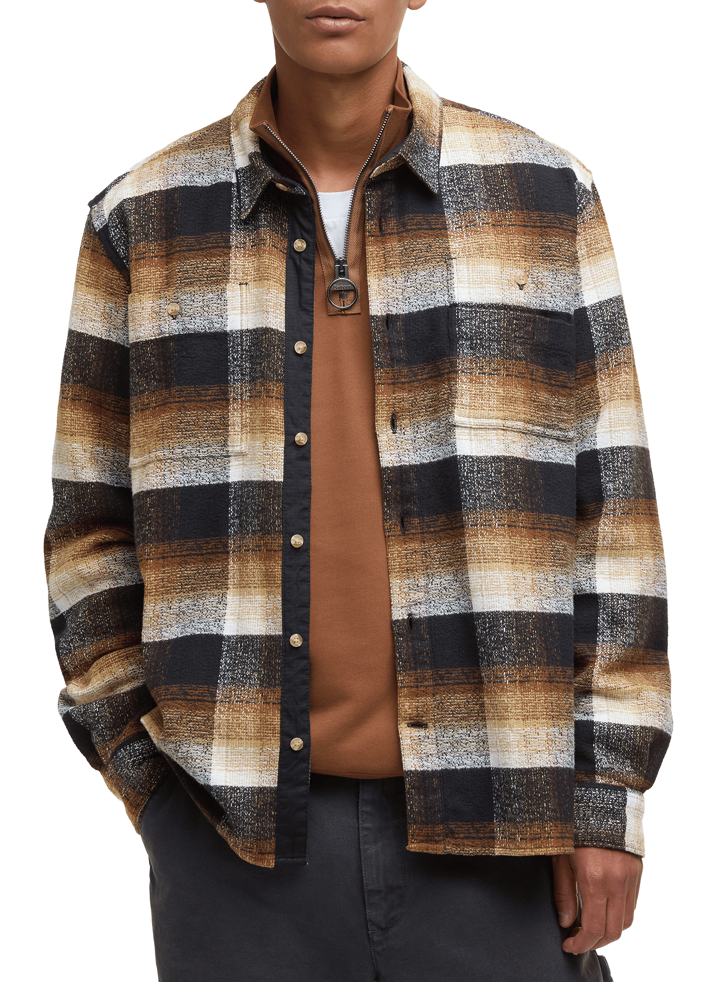 Chemise à carreaux en coton BARBOUR Marron