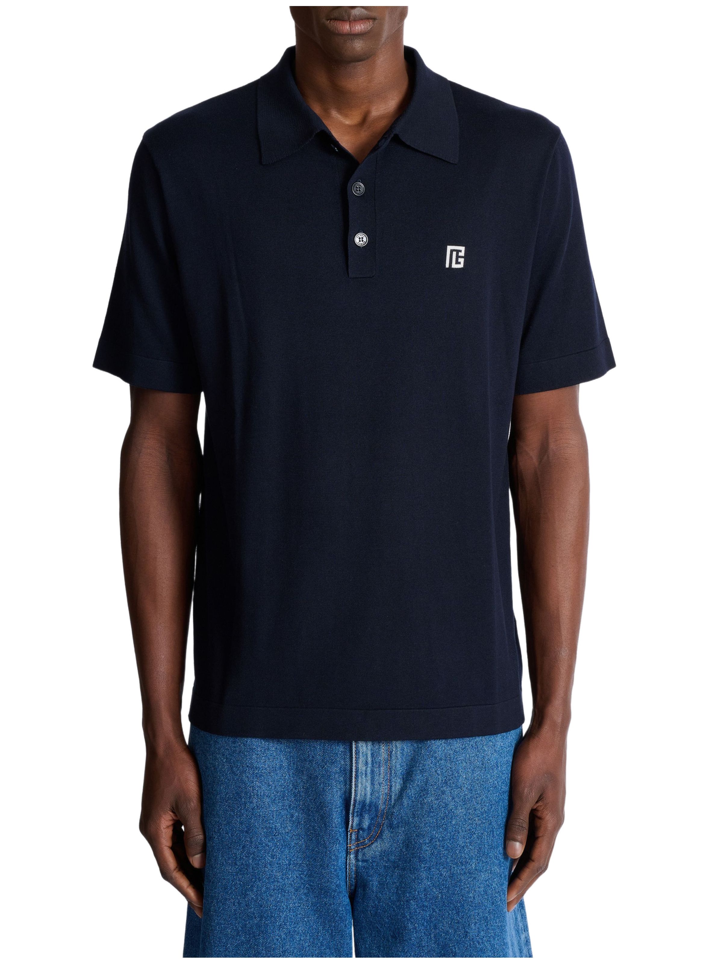 Polo en coton brodé BALMAIN Bleu