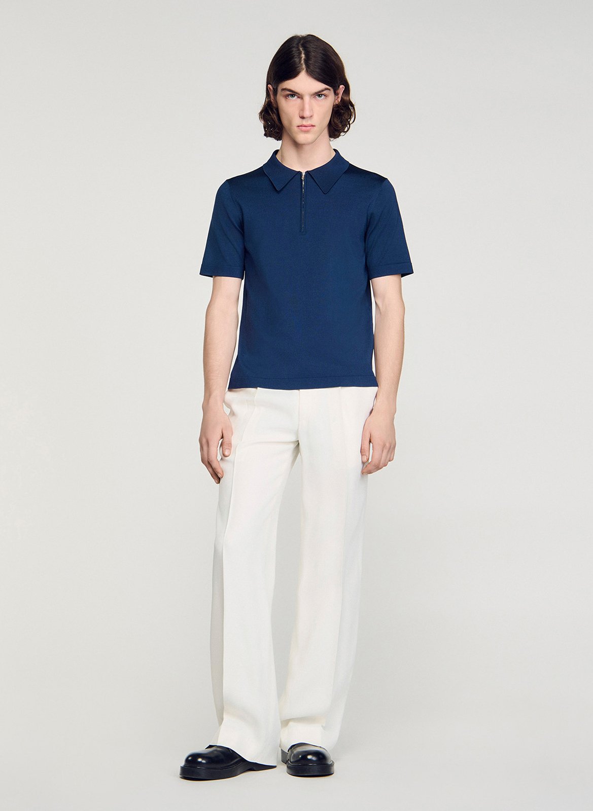 T-shirt manches courtes à col polo zippé SANDRO Bleu