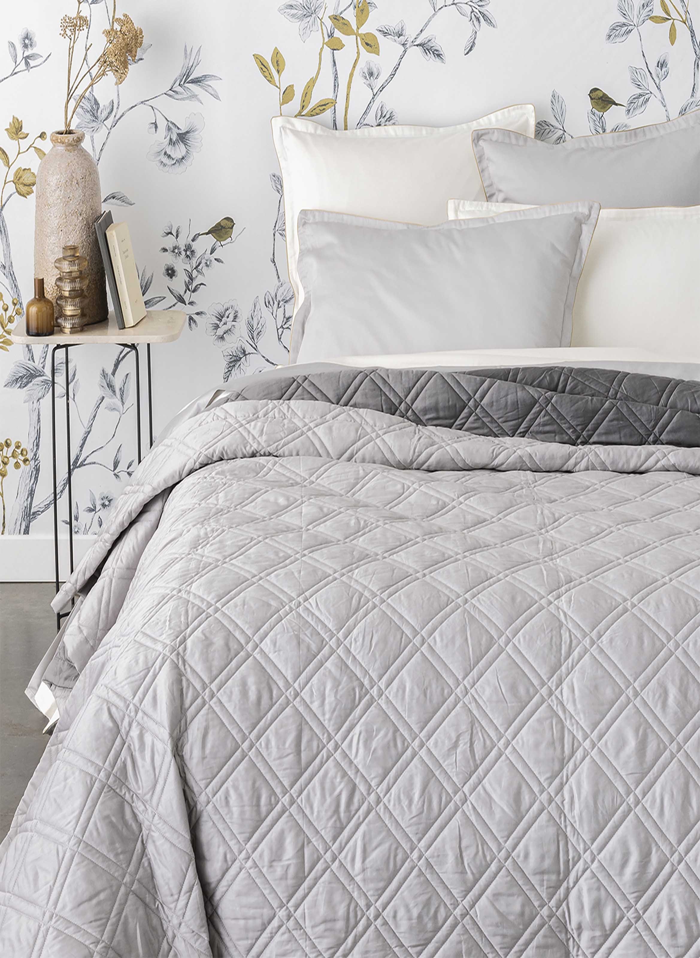 Couvre-lit matelassé bicolore en satin de coton bio, merveille ALEXANDRE TURPAULT Blanc