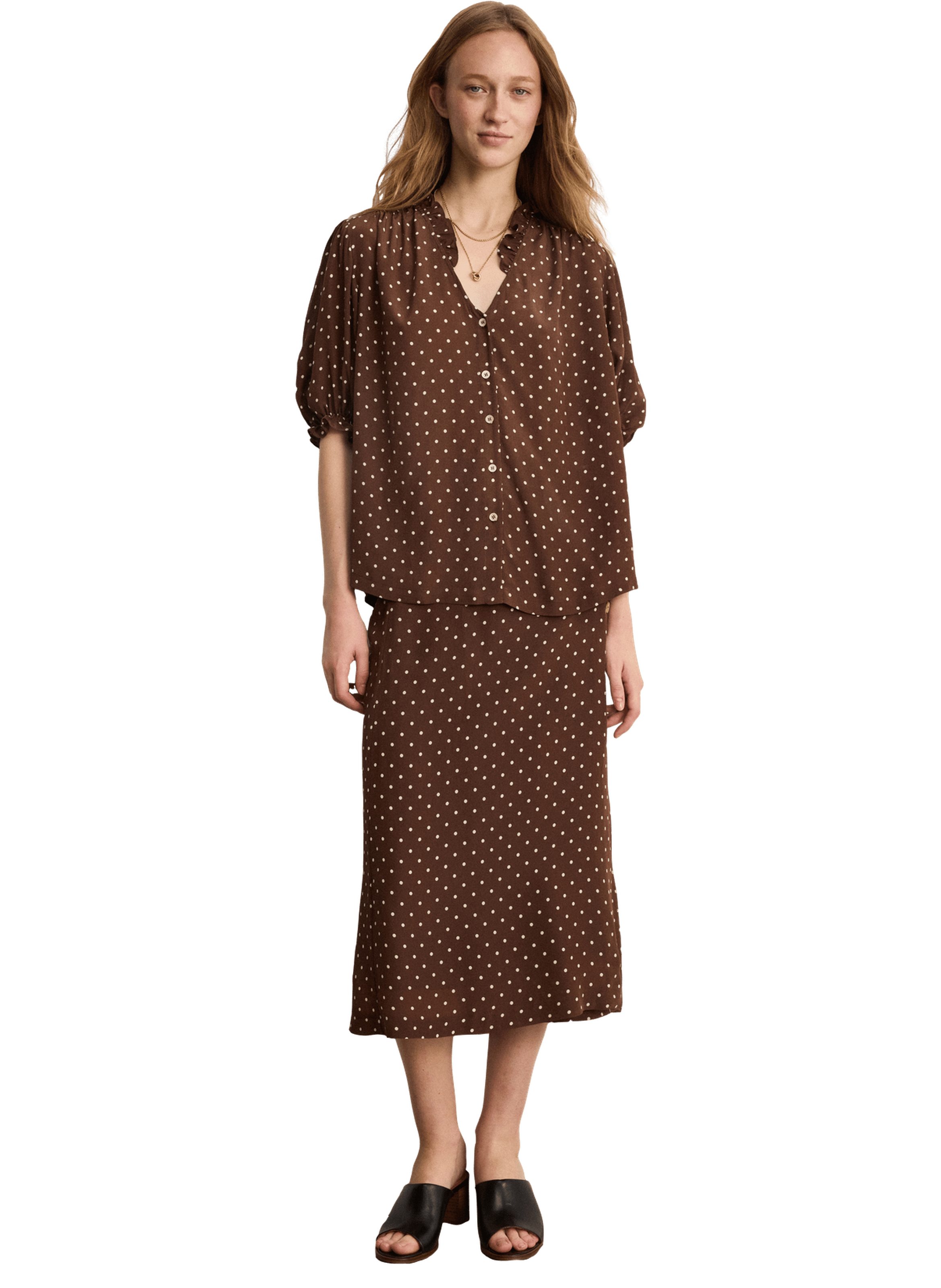 Chemise à pois et volants - caliee PABLO Marron