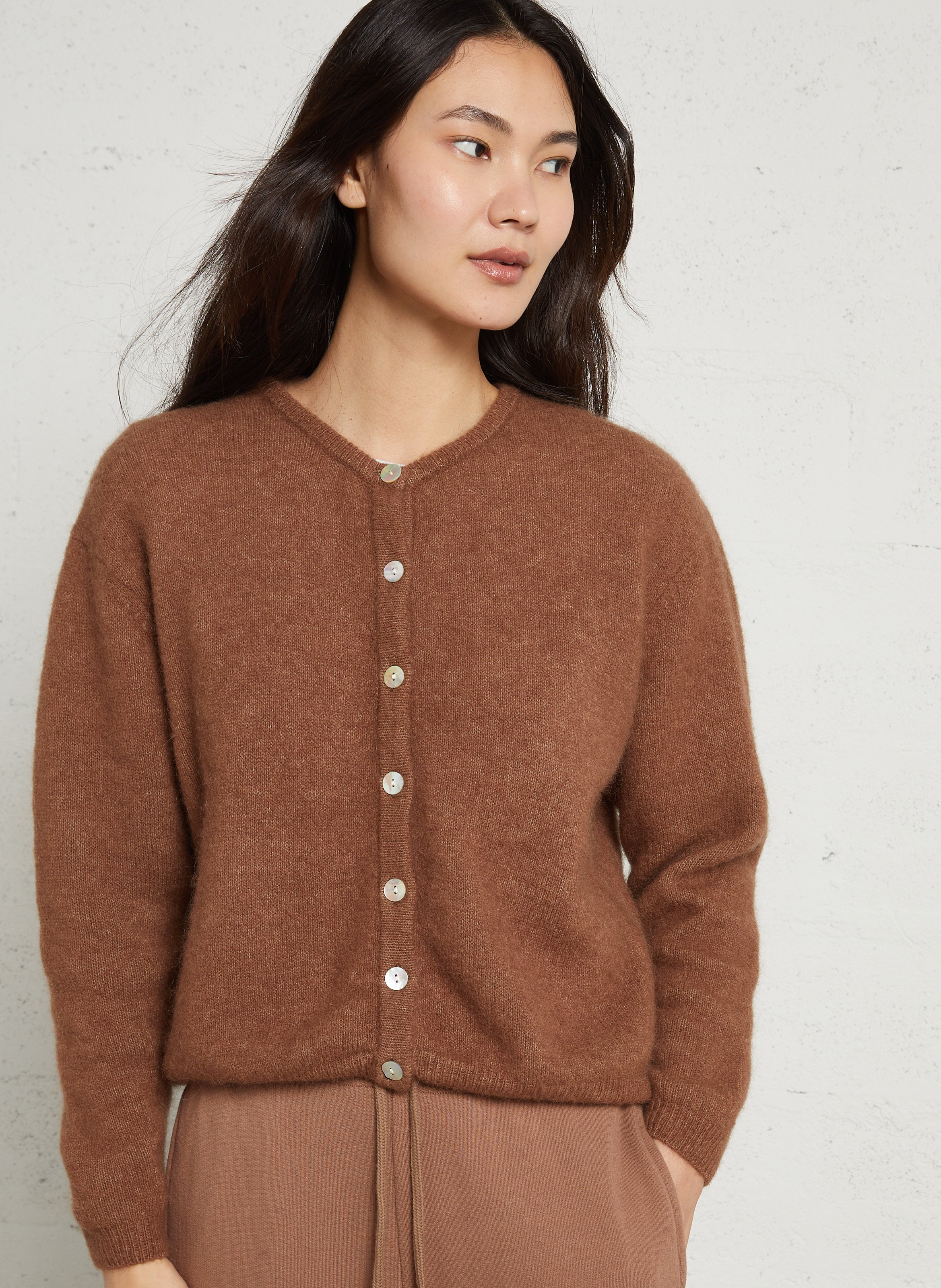 Gilet ample col rond en laine mélangée vitow  Chocolat chine