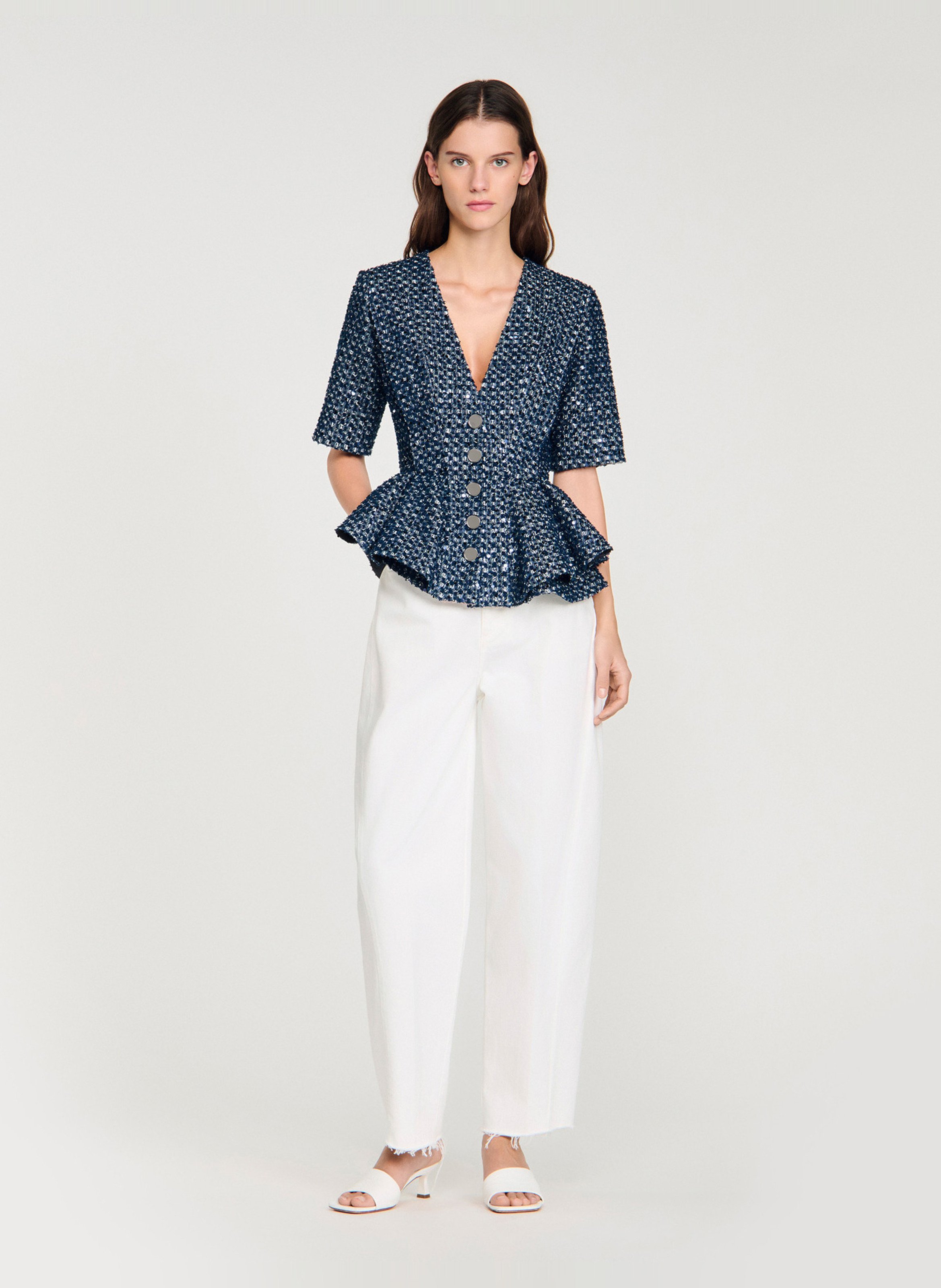 Veste col v à sequins SANDRO Bleu