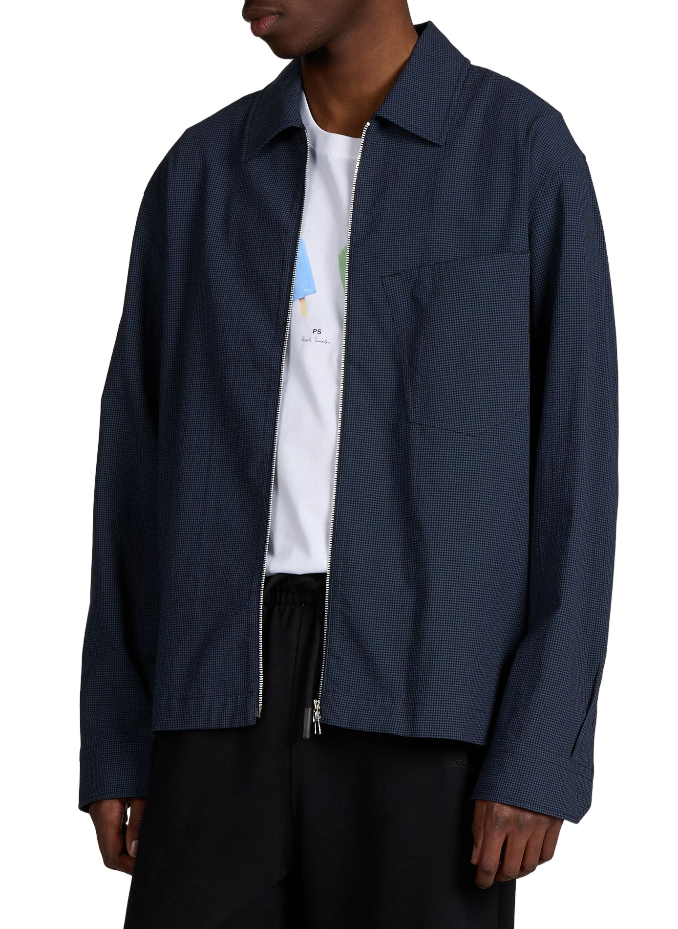 Seersucker checkered zip-up jacket PAUL SMITH Blue