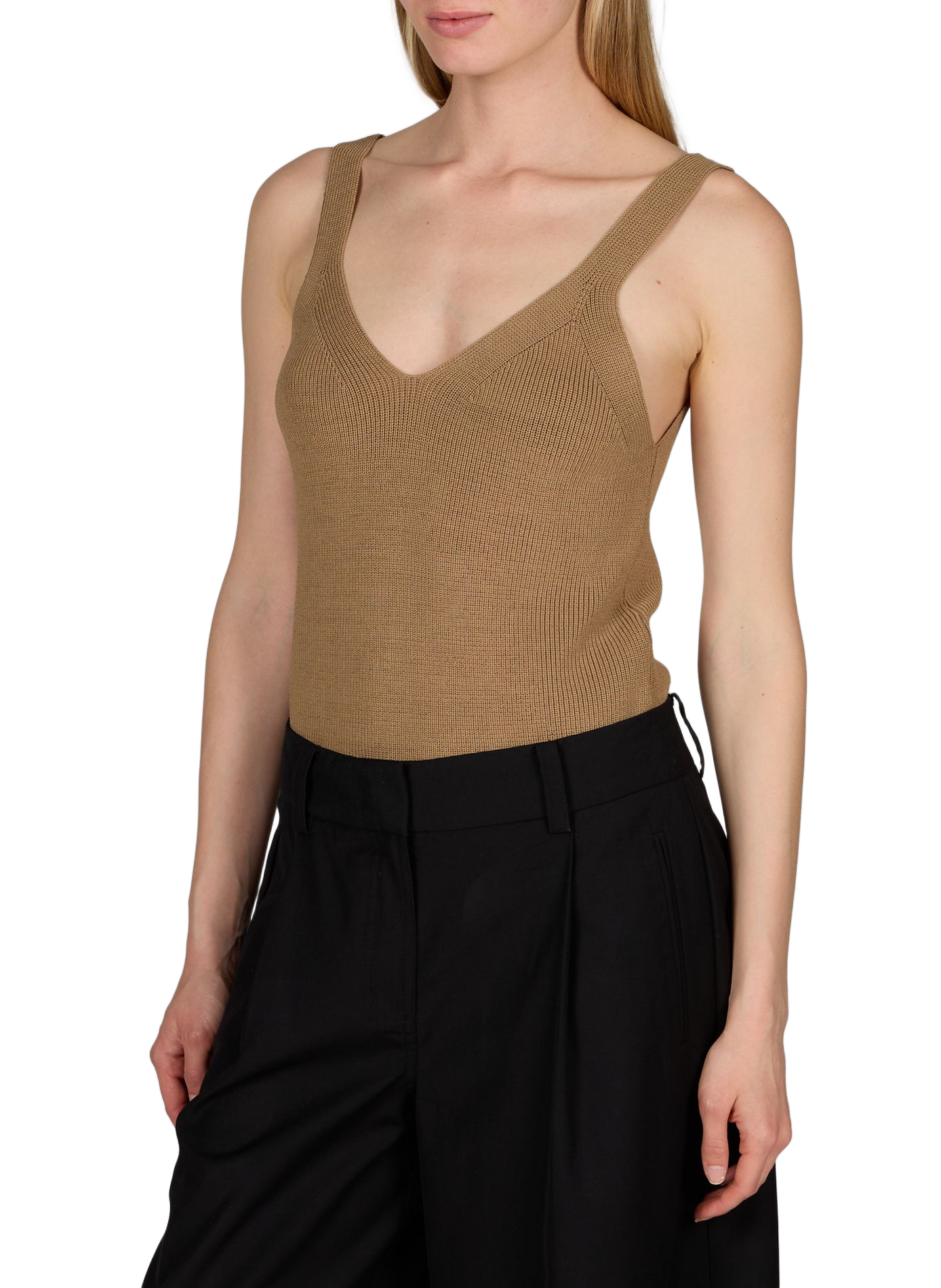 Ribbed sleeveless V-neck top ROUGE EDIT Brown