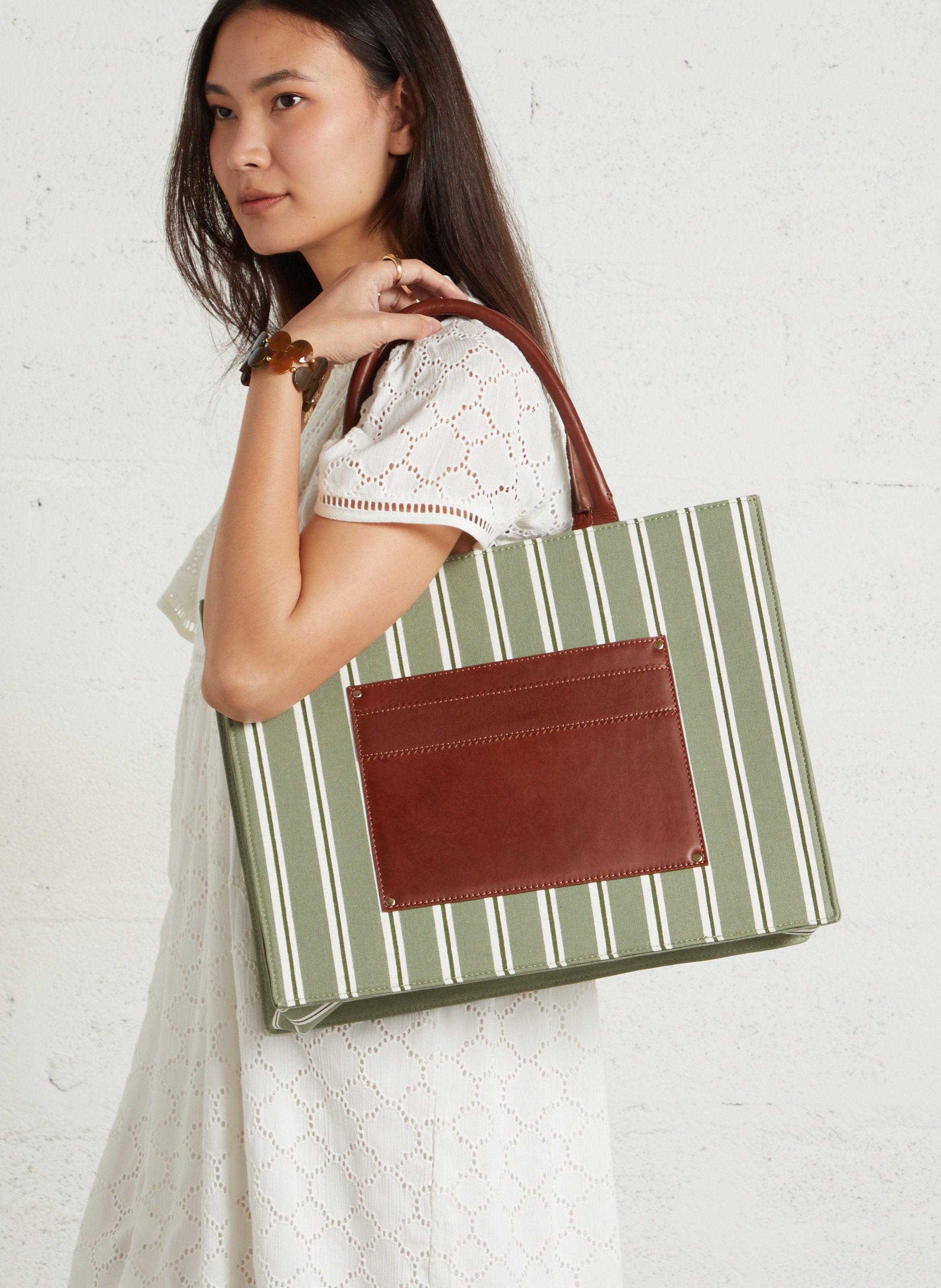 Sac cabas en coton matt MAISON 123 Kaki