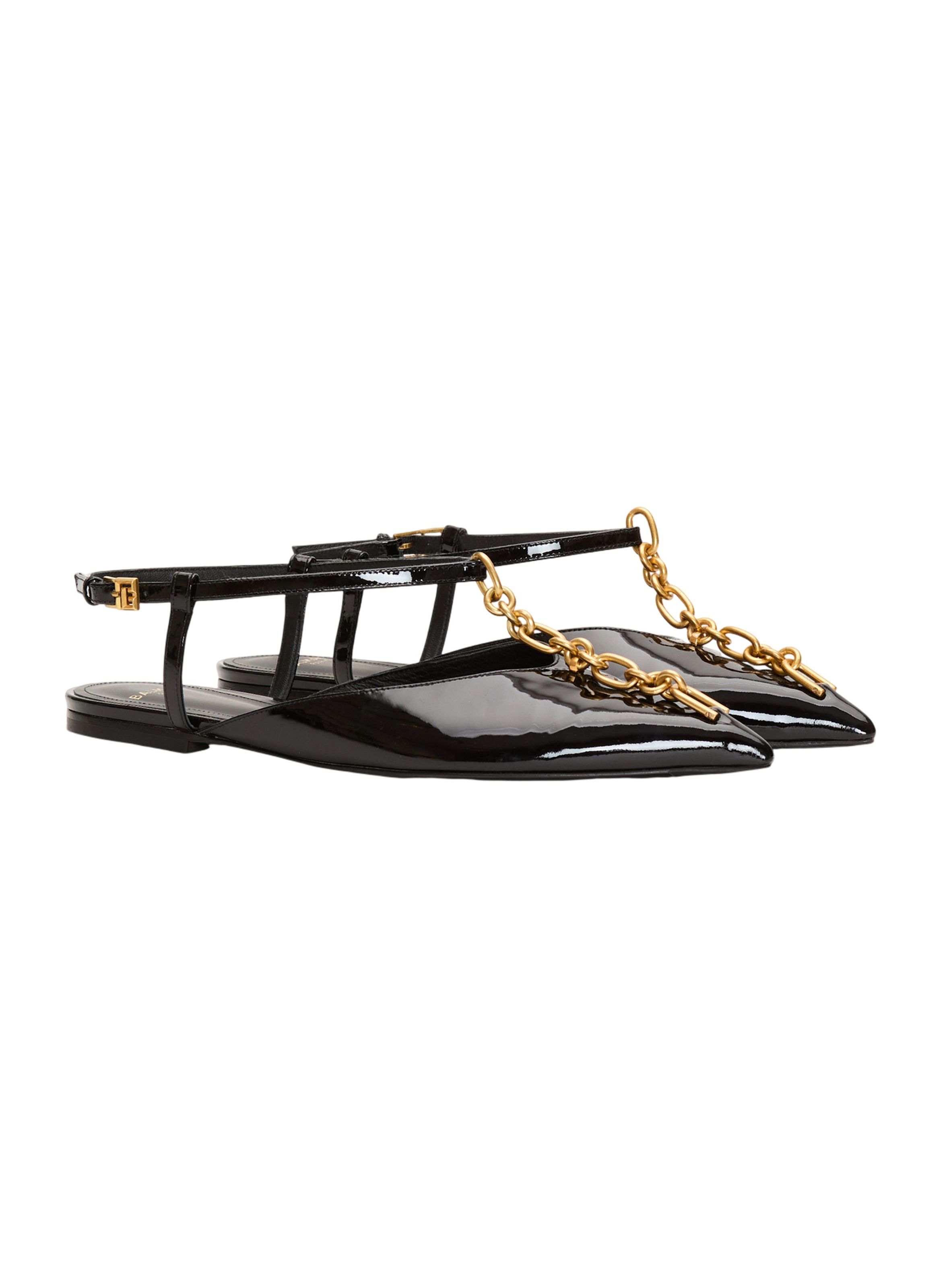 Sandales sync plates en cuir verni avec chaîne BALMAIN Noir