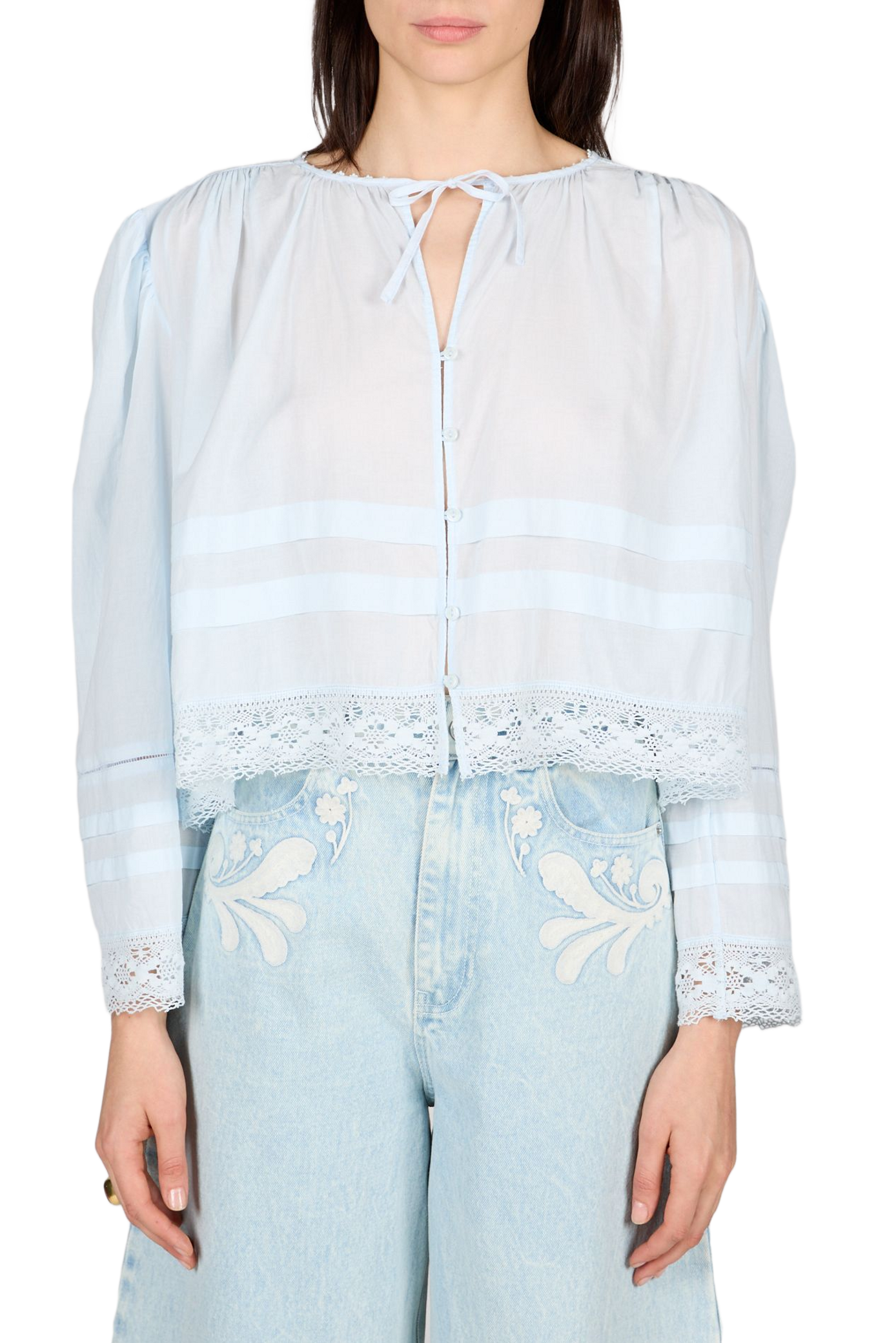 Camicia crop a maniche lunghe in cotone BERENICE Blu