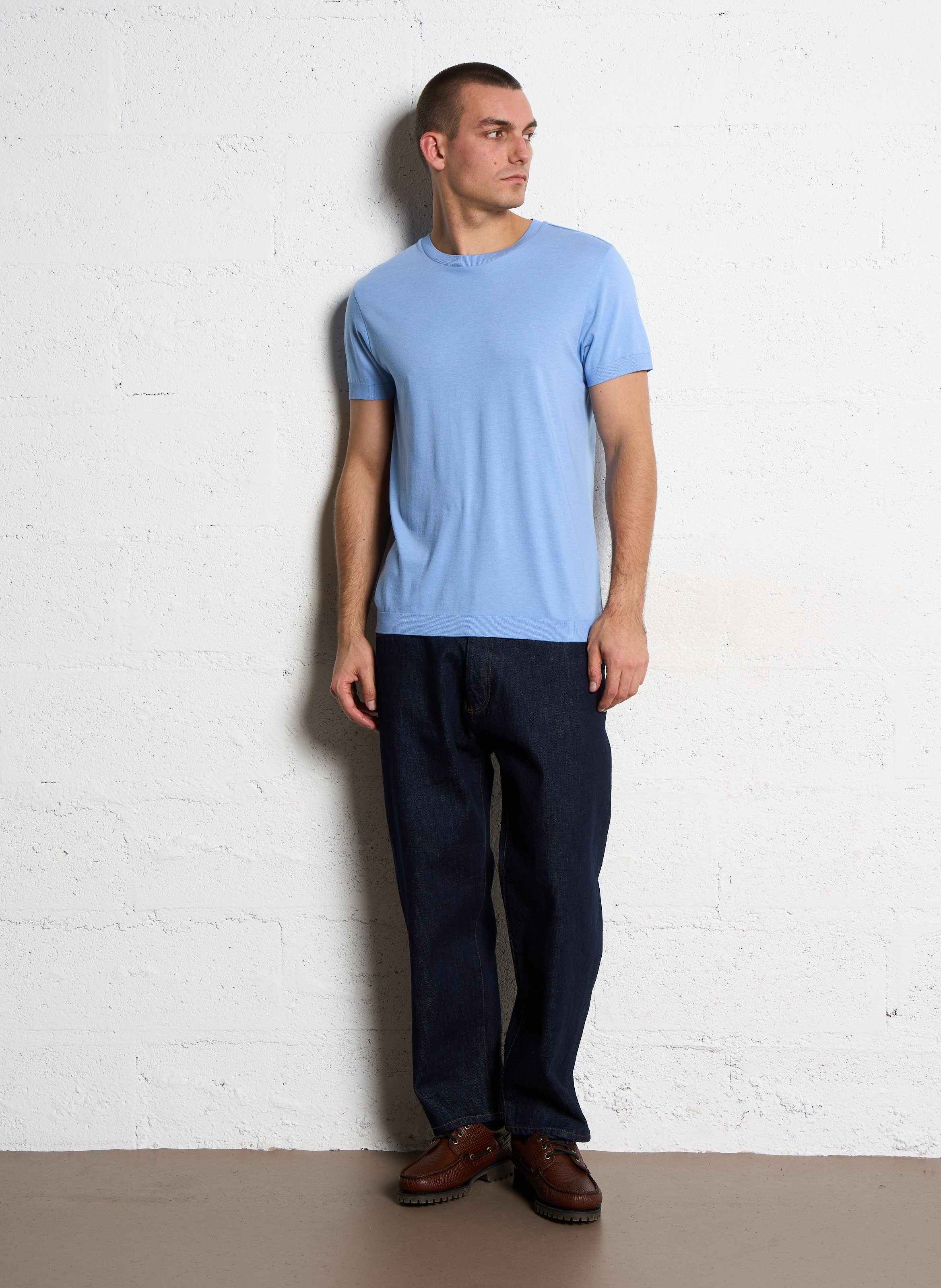 Tee-shirt droit col rond en coton mélangé IKKS Bleu